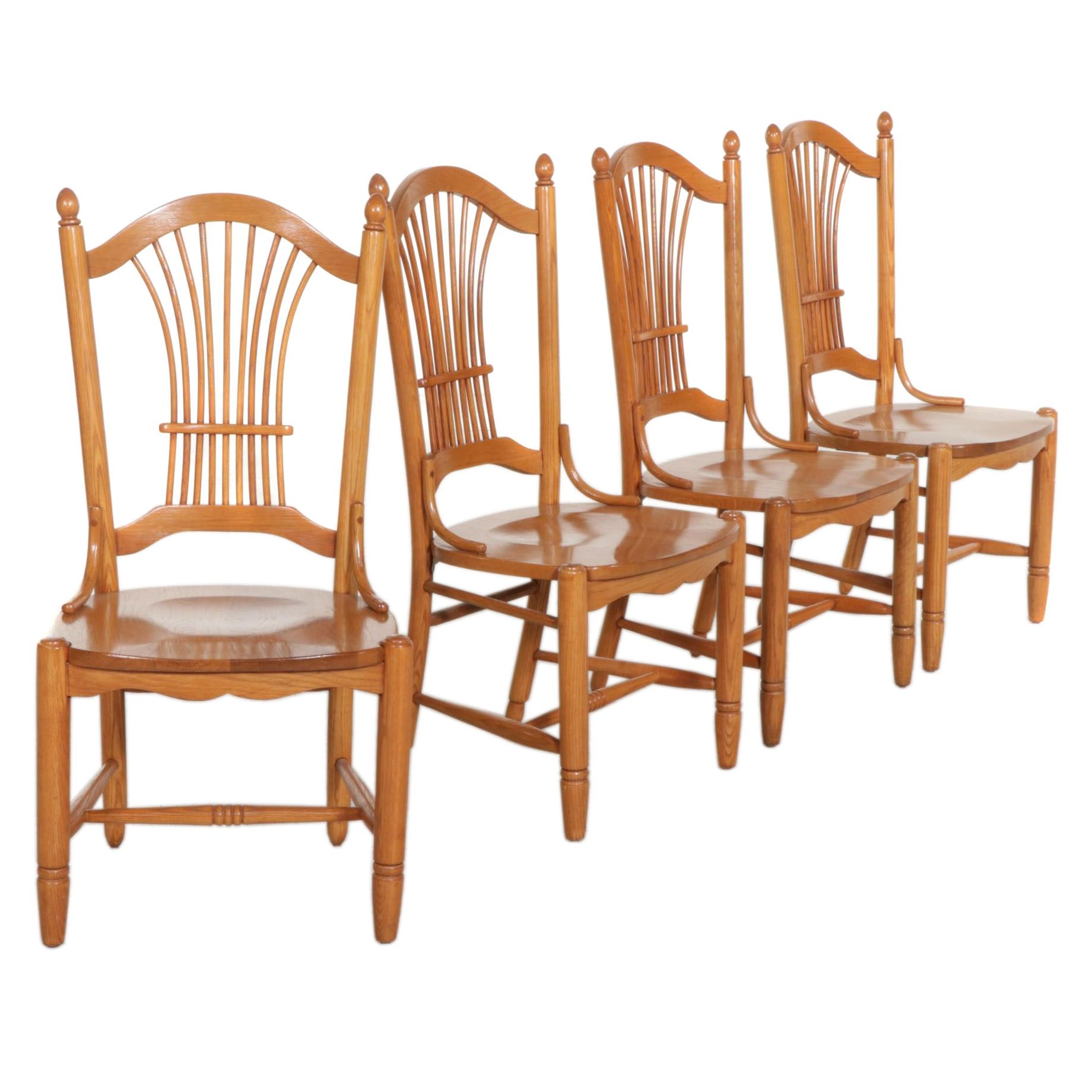Four Farmhouse Style Oak Wheat-Sheaf Dining Chairs, 1990s