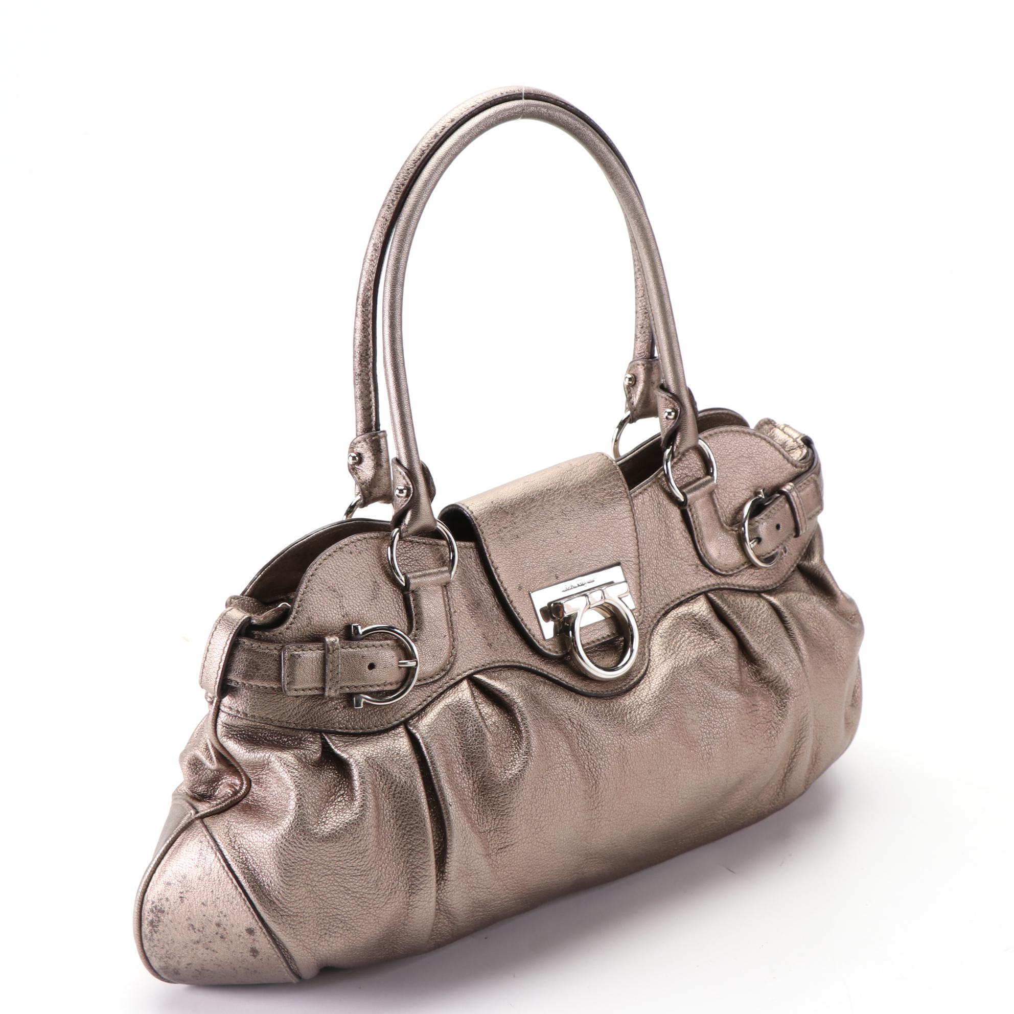 Salvatore Ferragamo Medium Shoulder Bag in Metallic Goatskin Leather