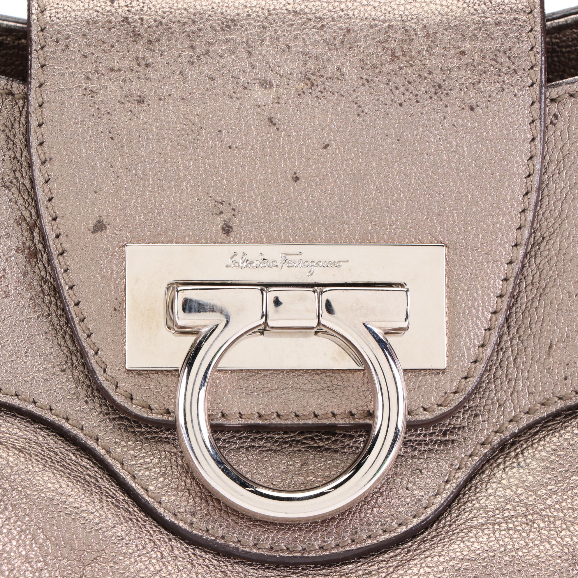 Salvatore Ferragamo Medium Shoulder Bag in Metallic Goatskin Leather