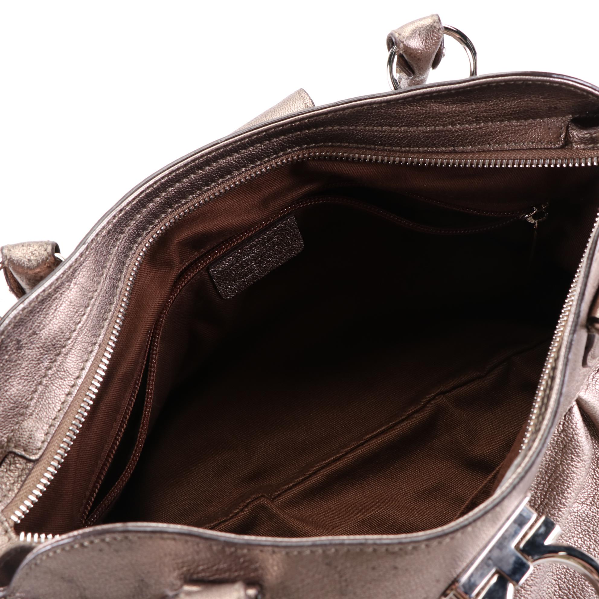 Salvatore Ferragamo Medium Shoulder Bag in Metallic Goatskin Leather