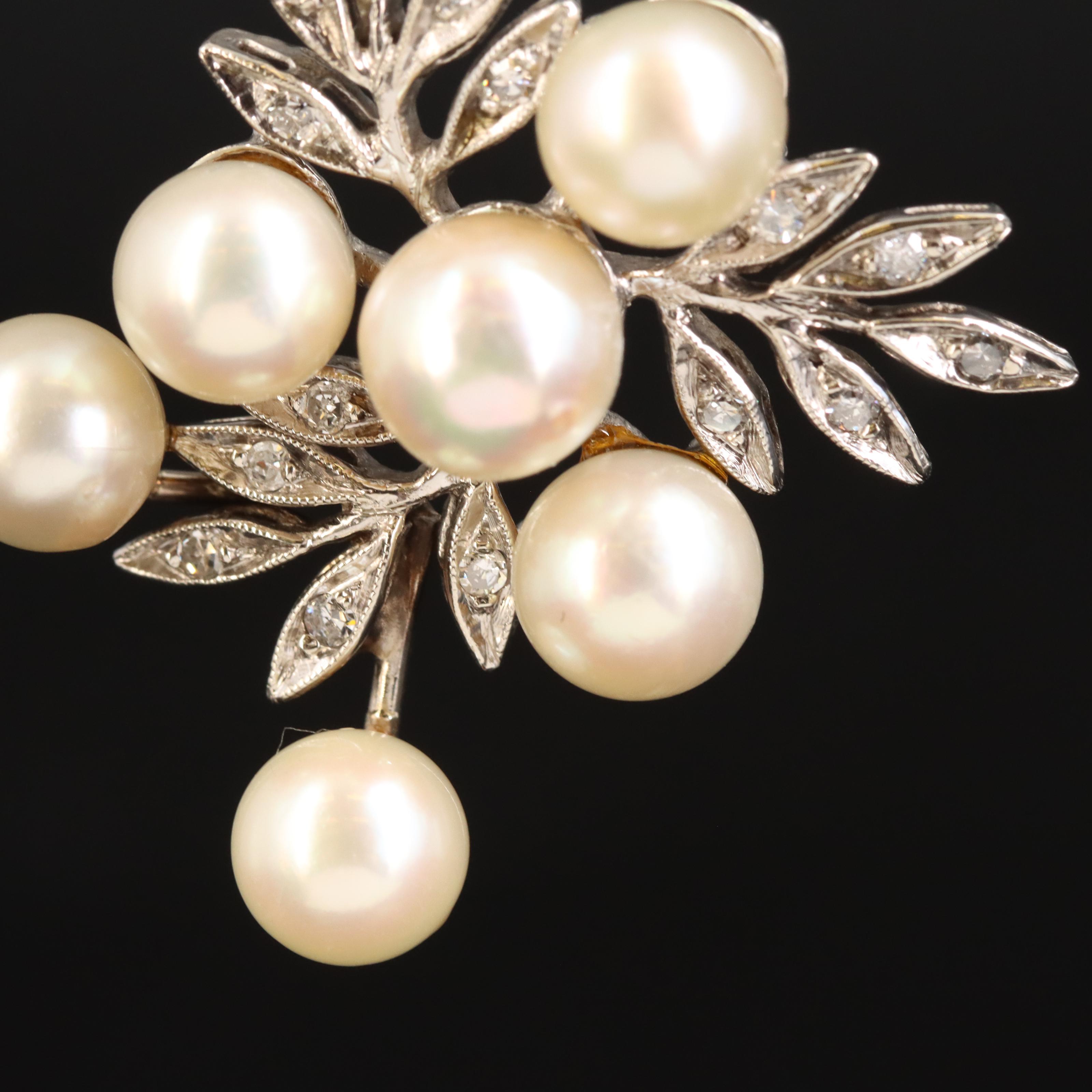 14K Pearl and Diamond Leaf Pendant