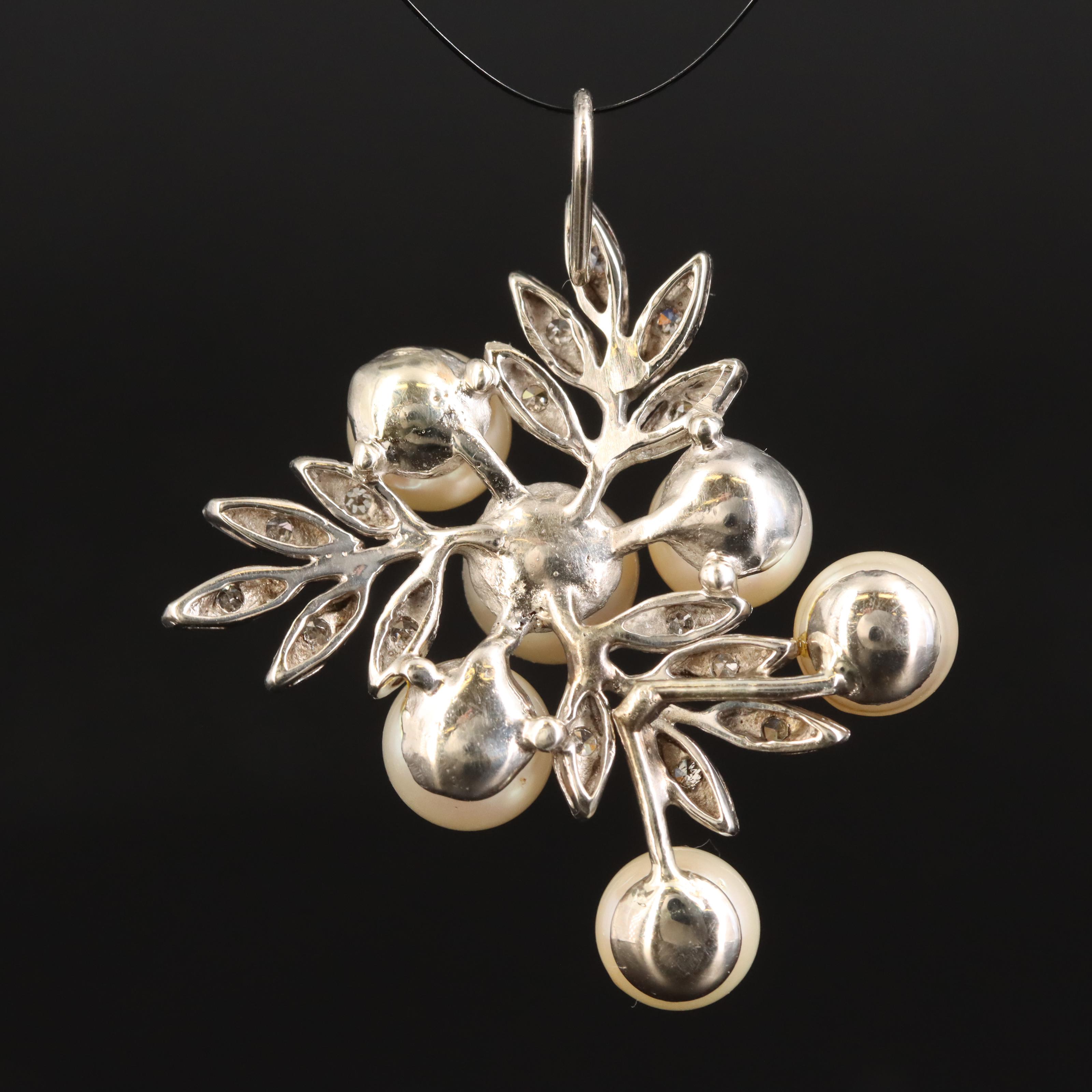 14K Pearl and Diamond Leaf Pendant
