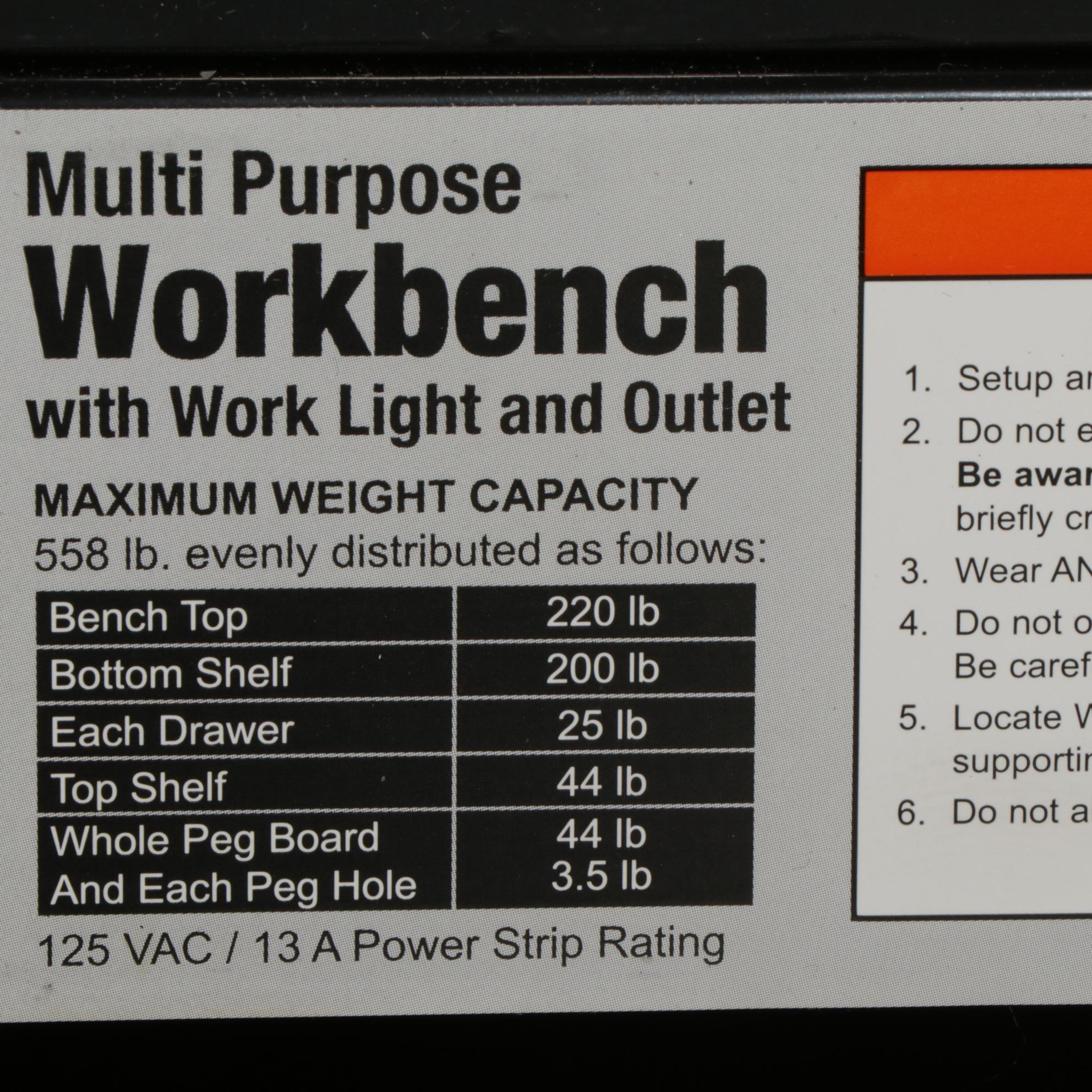 WORKPRO Steel Multipurpose Illuminated Workbench with Pegboard