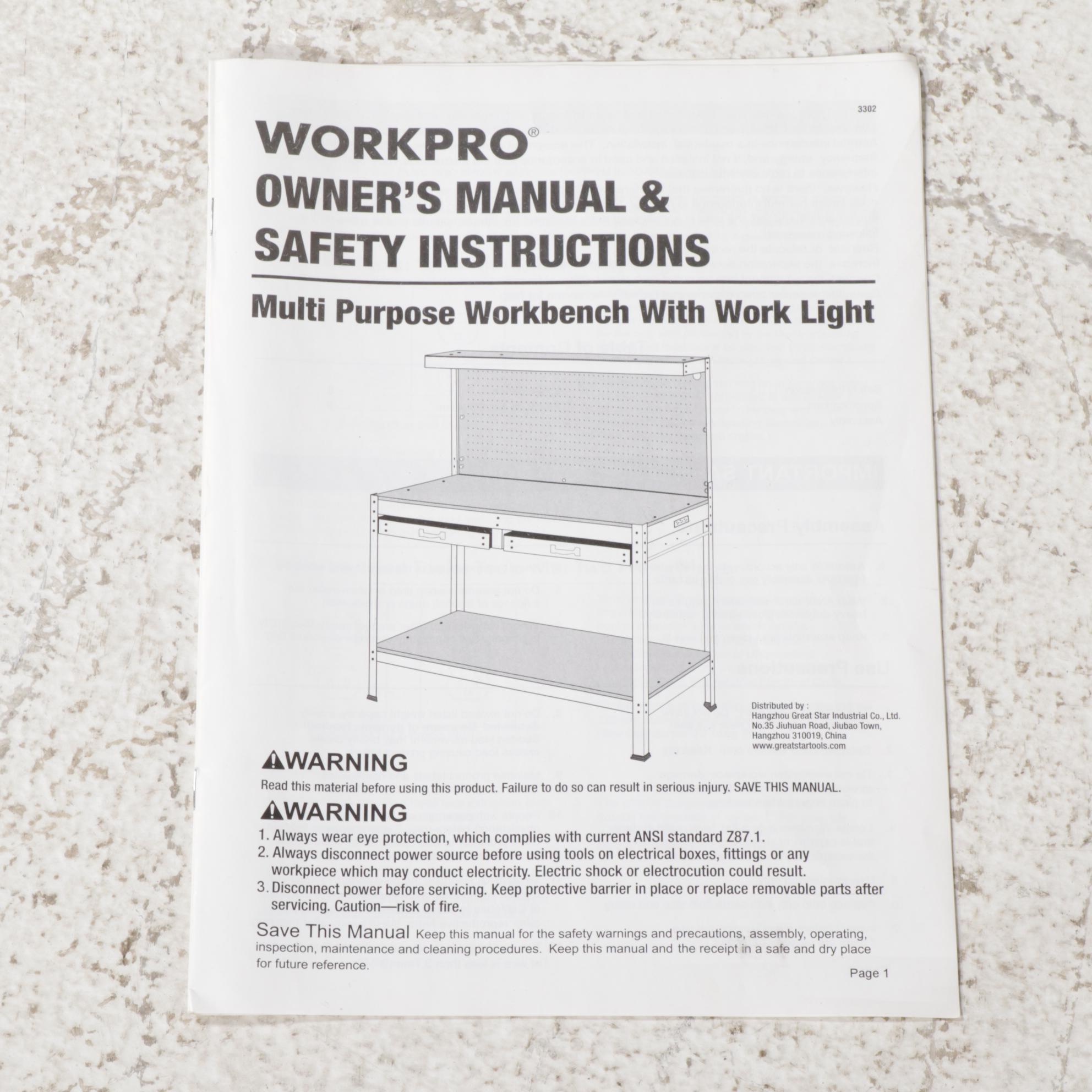WORKPRO Steel Multipurpose Illuminated Workbench with Pegboard