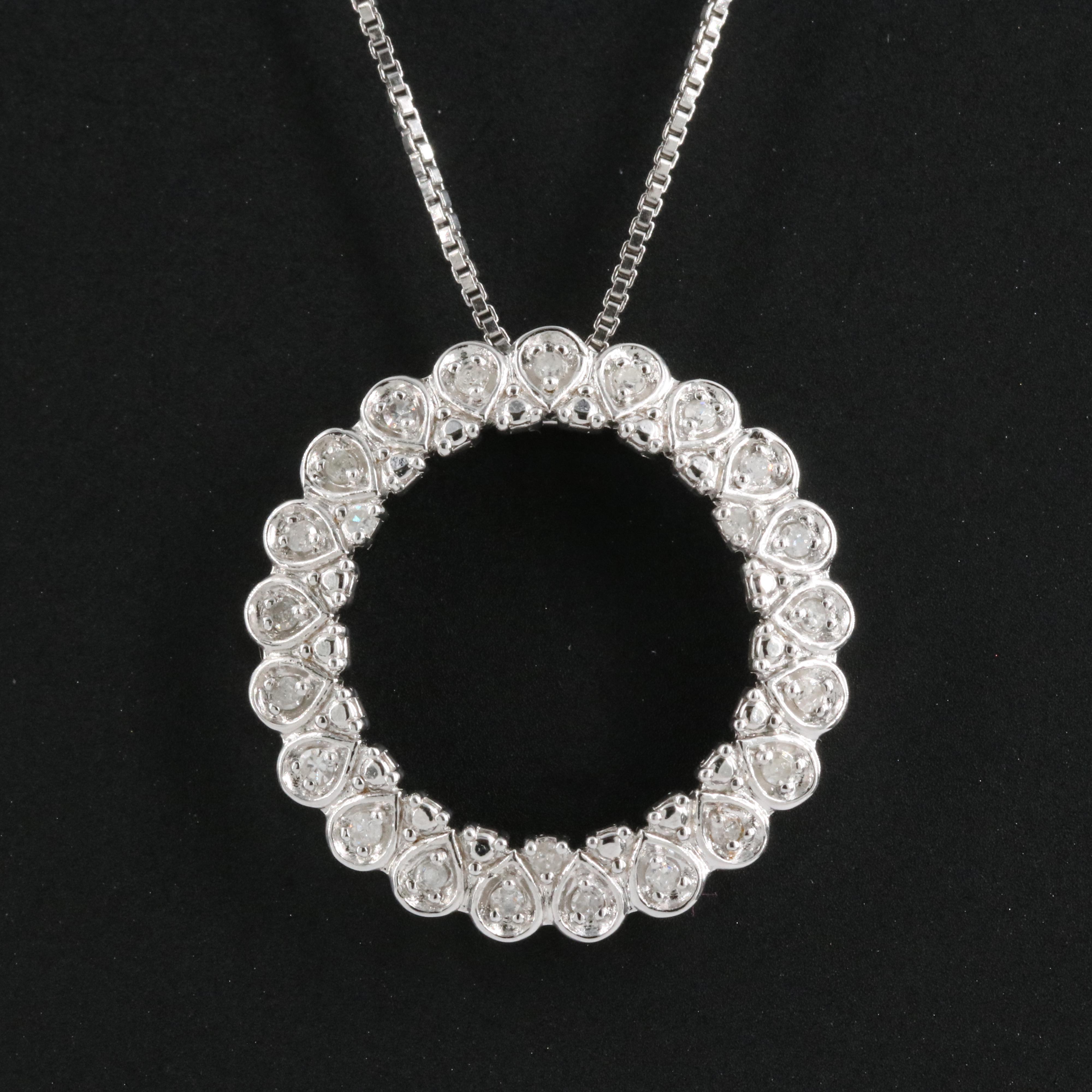 Sterling Diamond Circle Pendant Necklace