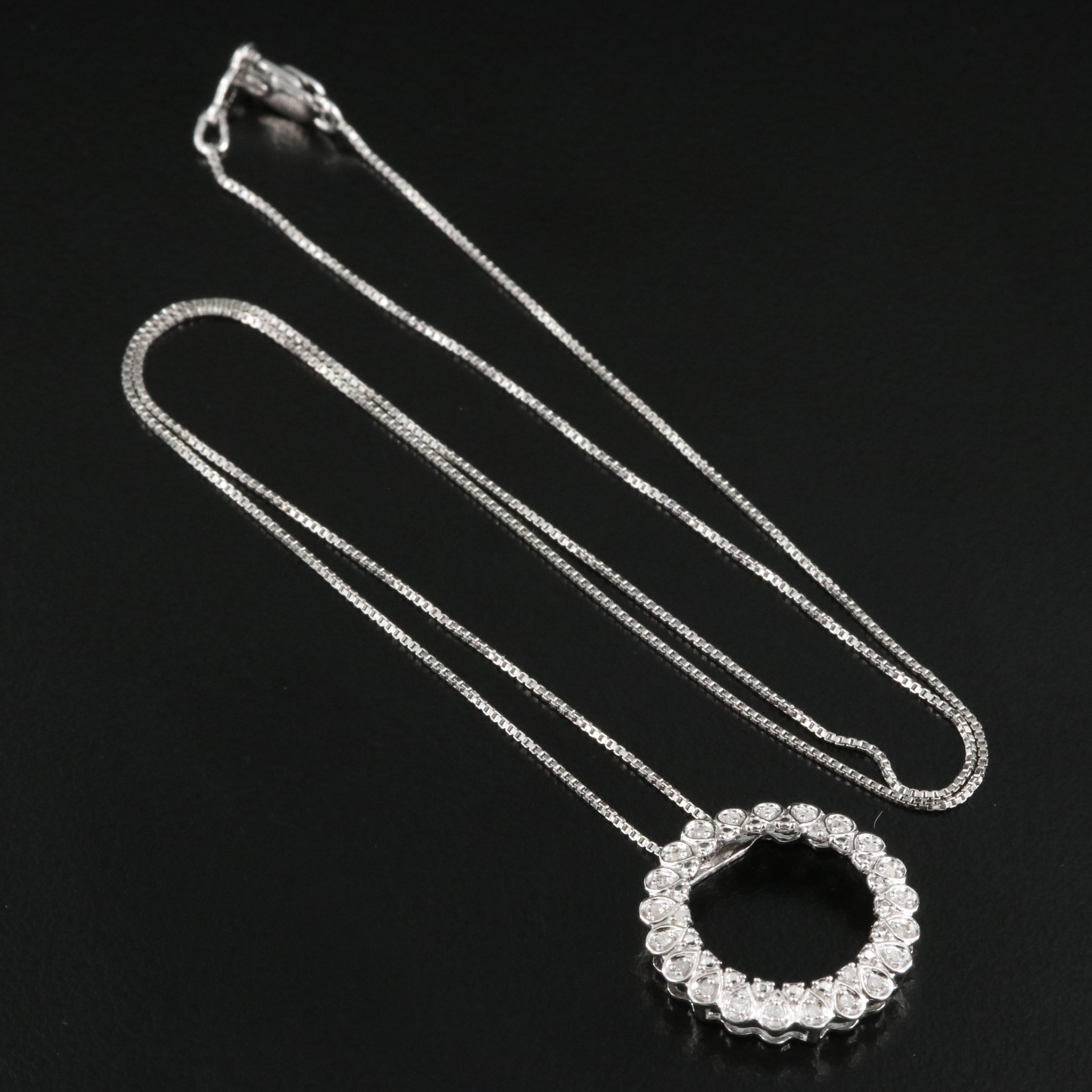 Sterling Diamond Circle Pendant Necklace