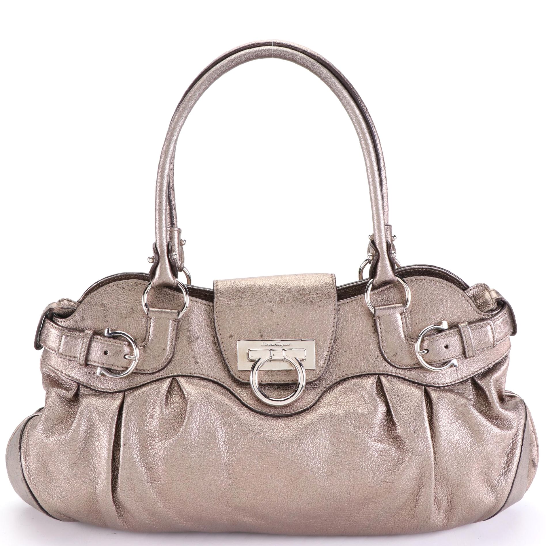 Salvatore Ferragamo Medium Shoulder Bag in Metallic Goatskin Leather