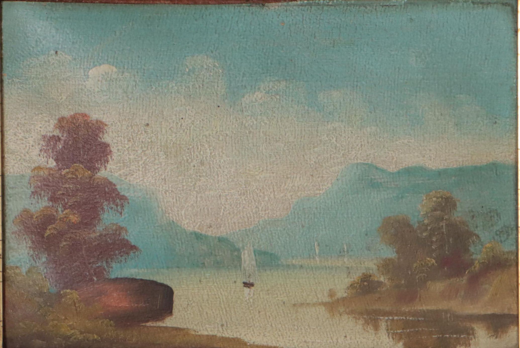 Naïve Hudson River Style Landscape Oil Painting, Circa 1900