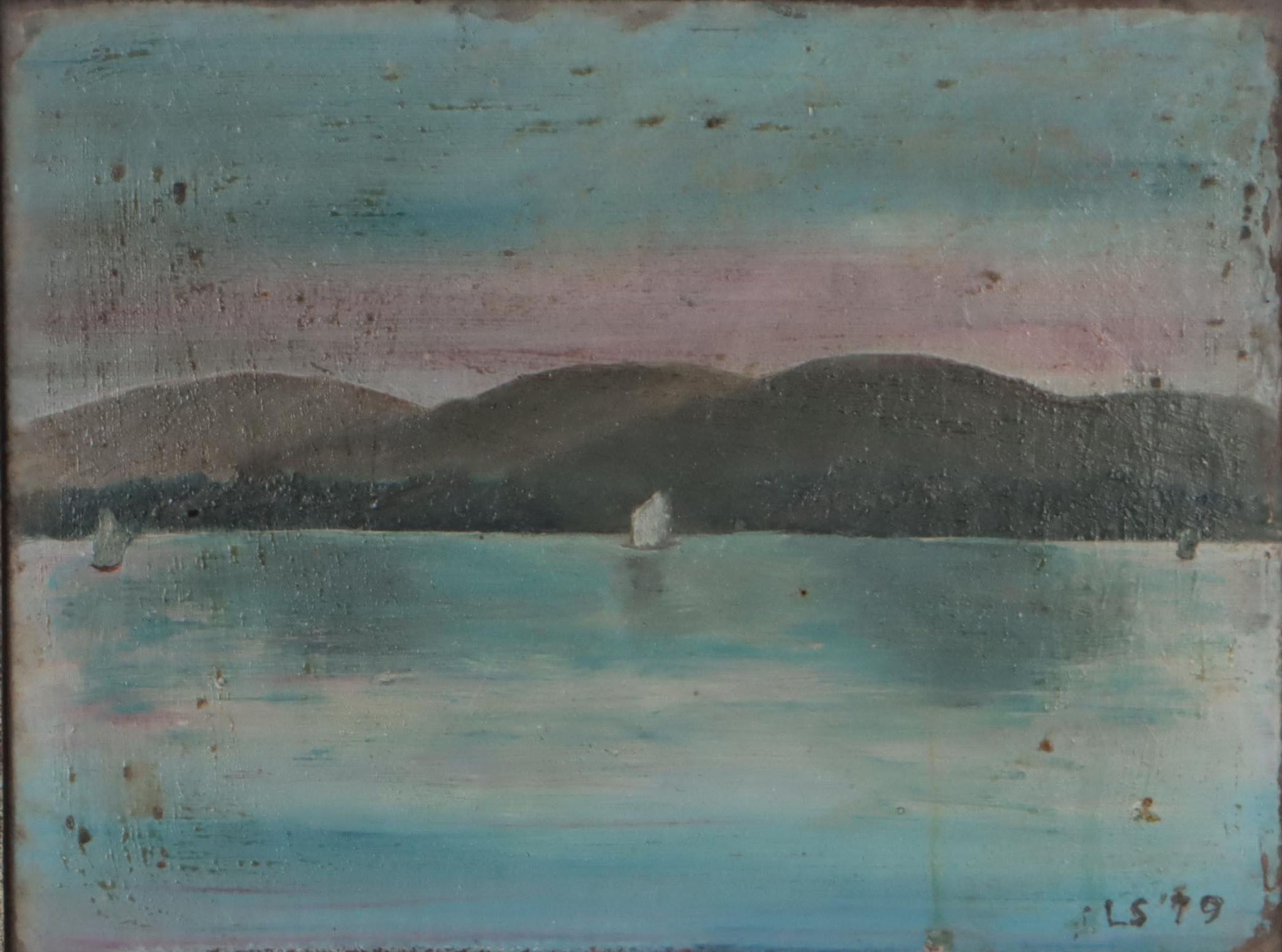 Naïve River Landscape Oil Painting, 1879