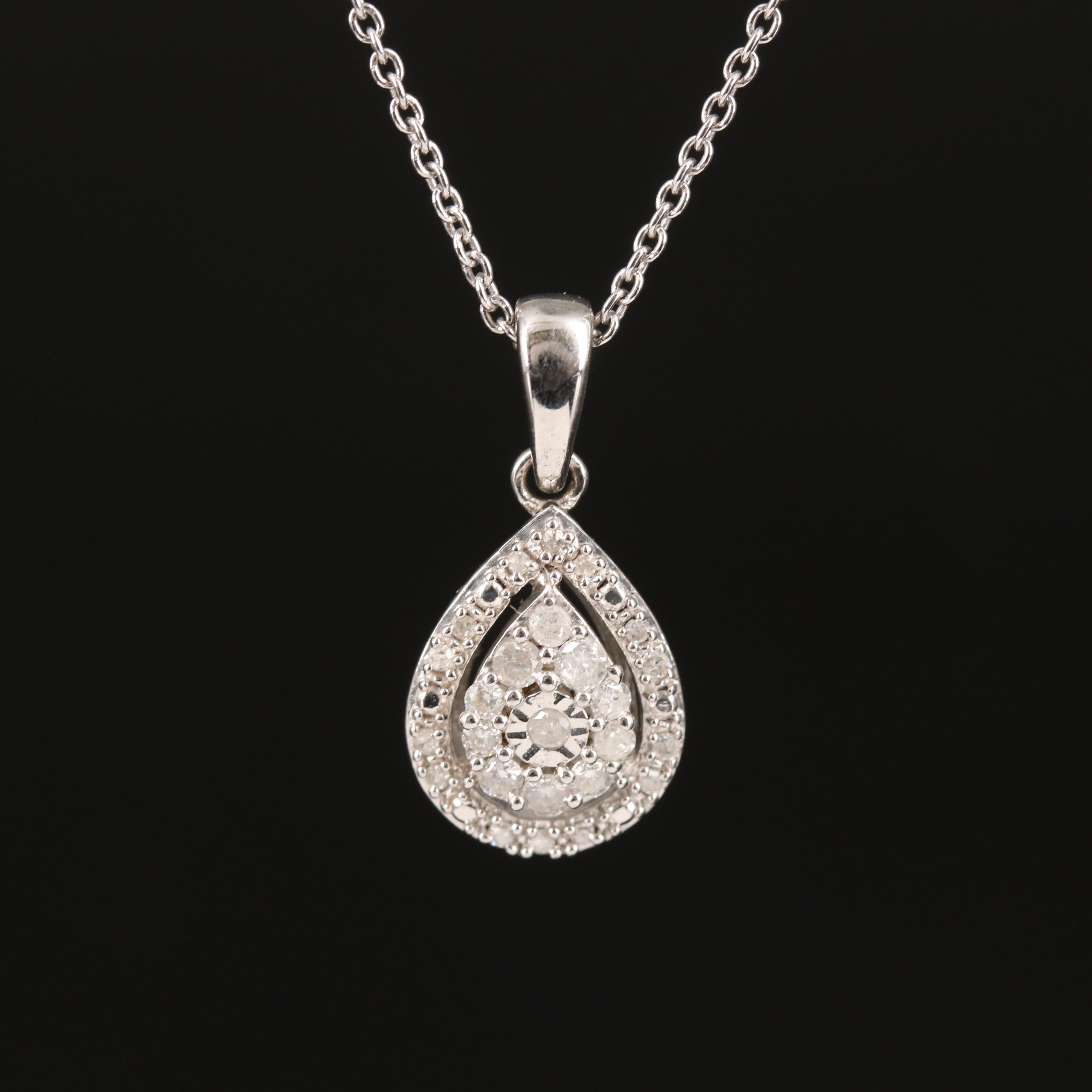Diamond Teardrop Pendant Necklace in Sterling