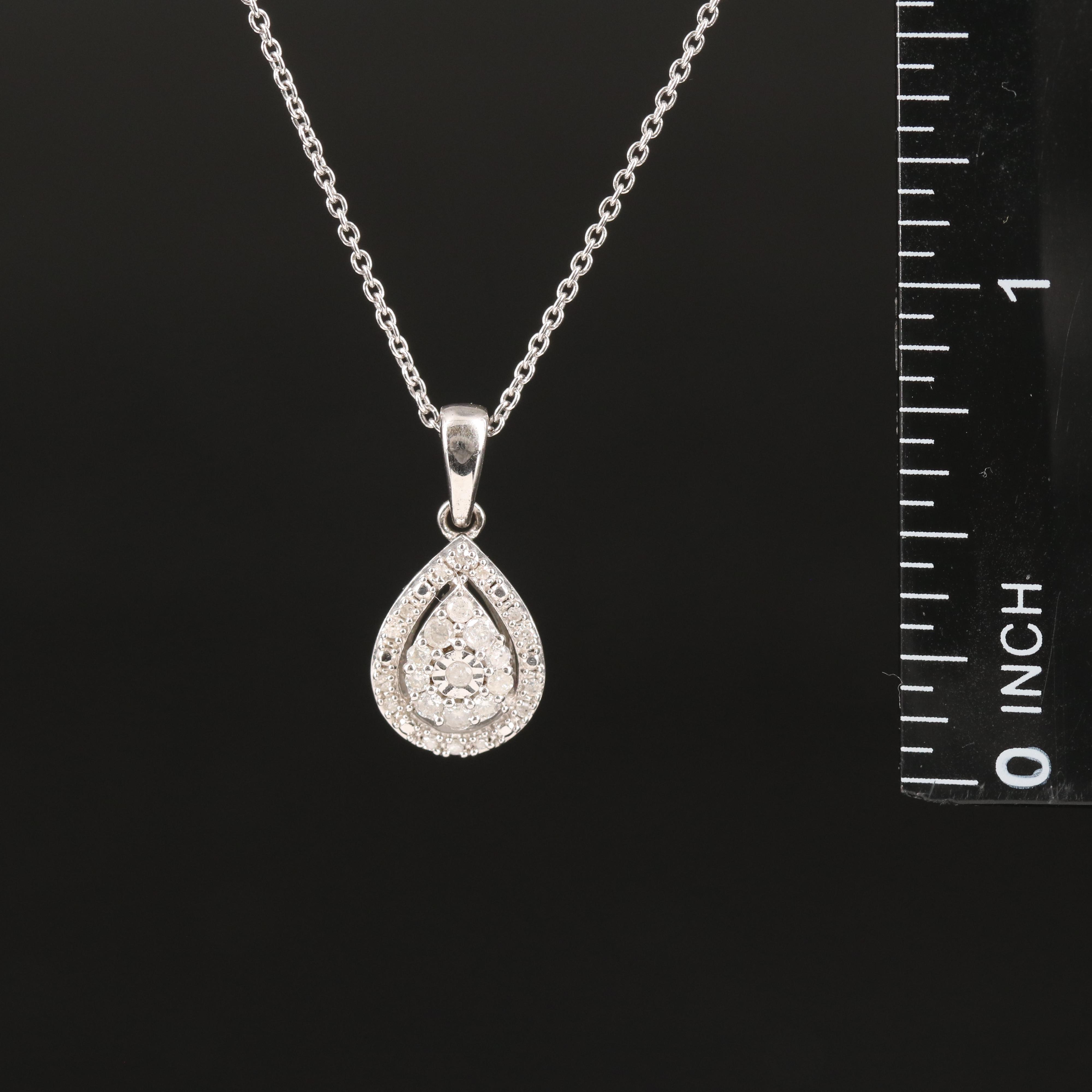 Diamond Teardrop Pendant Necklace in Sterling