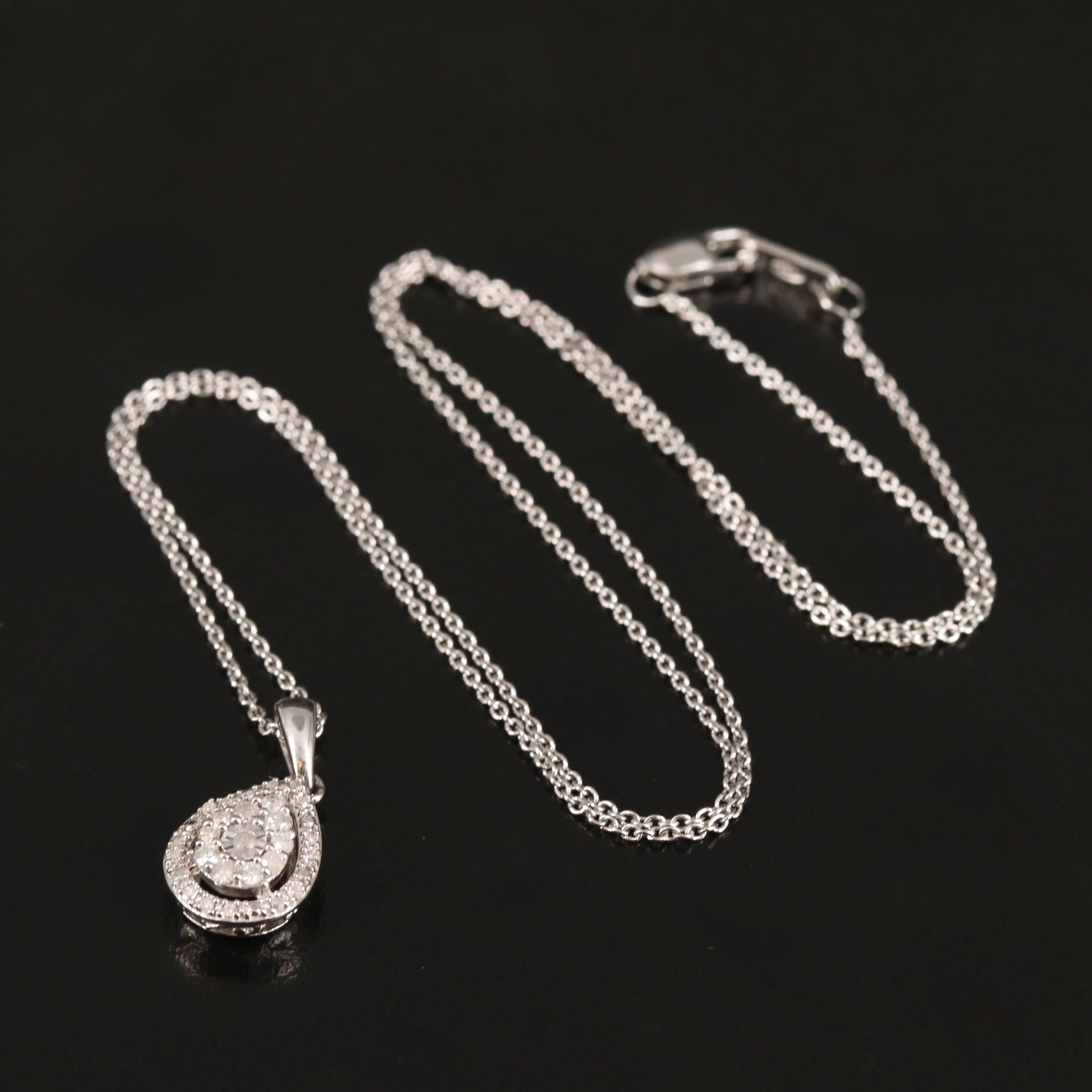 Diamond Teardrop Pendant Necklace in Sterling