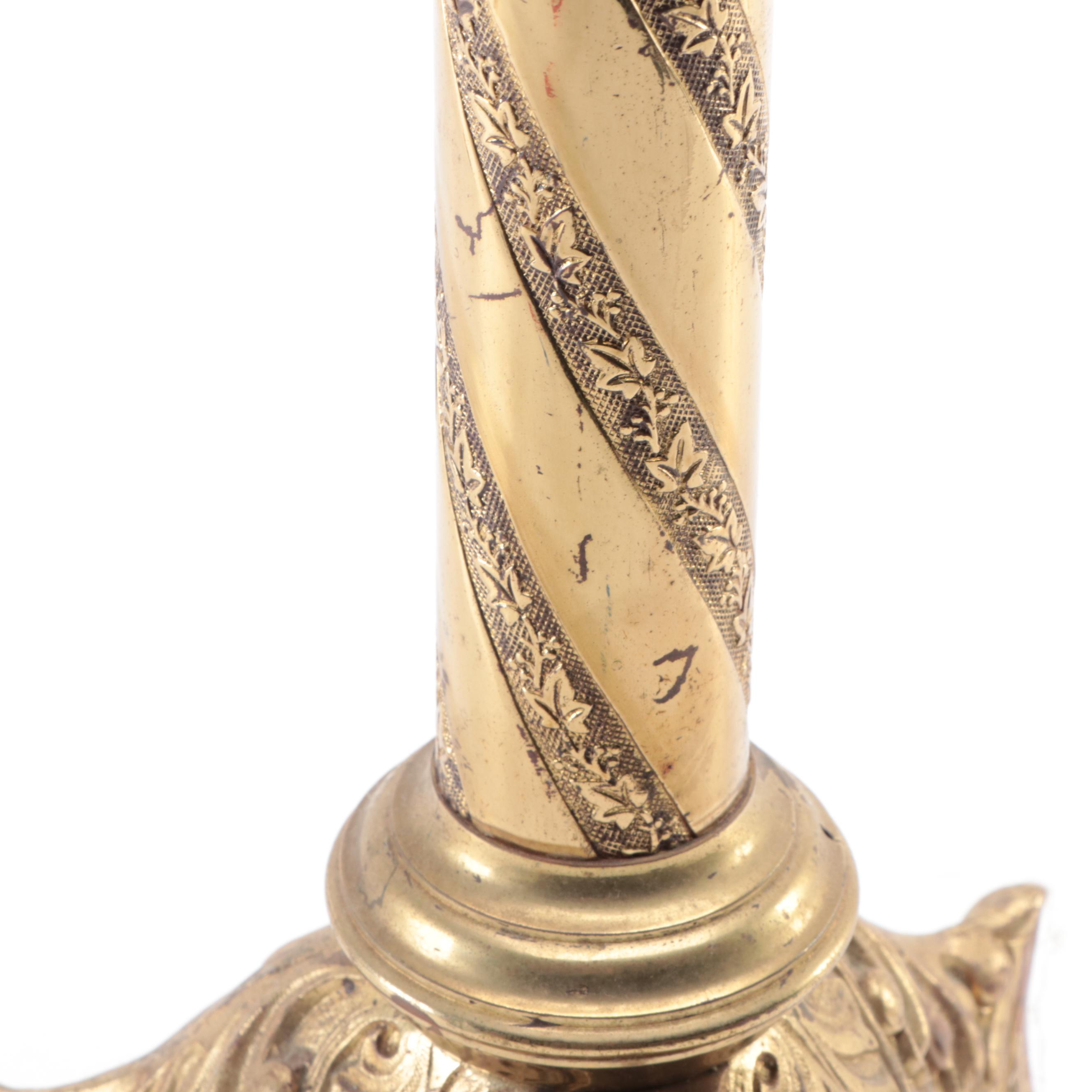 Engraved Brass Tray, Repoussé Brass Tray and Baroque Style Candle Pricket