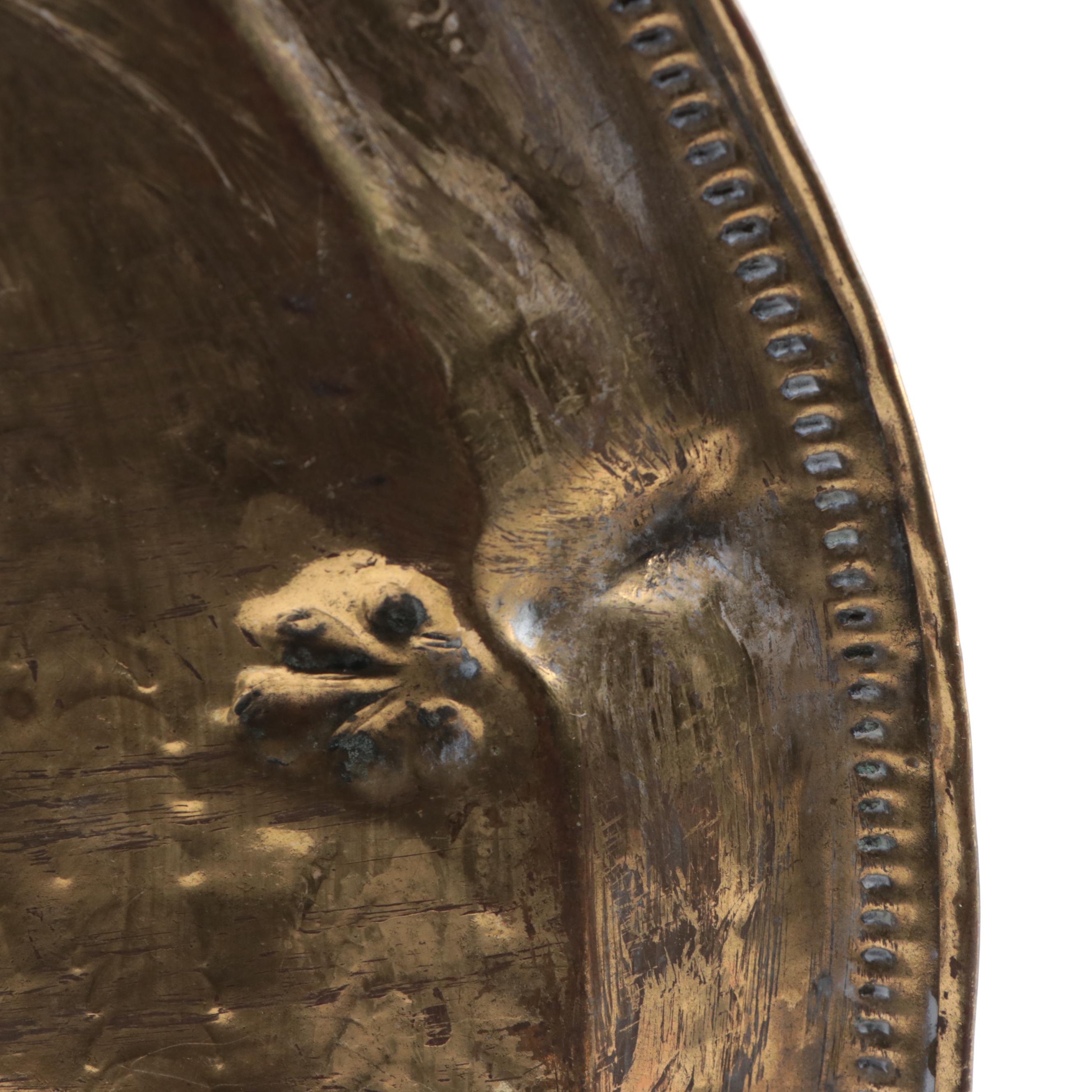 Engraved Brass Tray, Repoussé Brass Tray and Baroque Style Candle Pricket