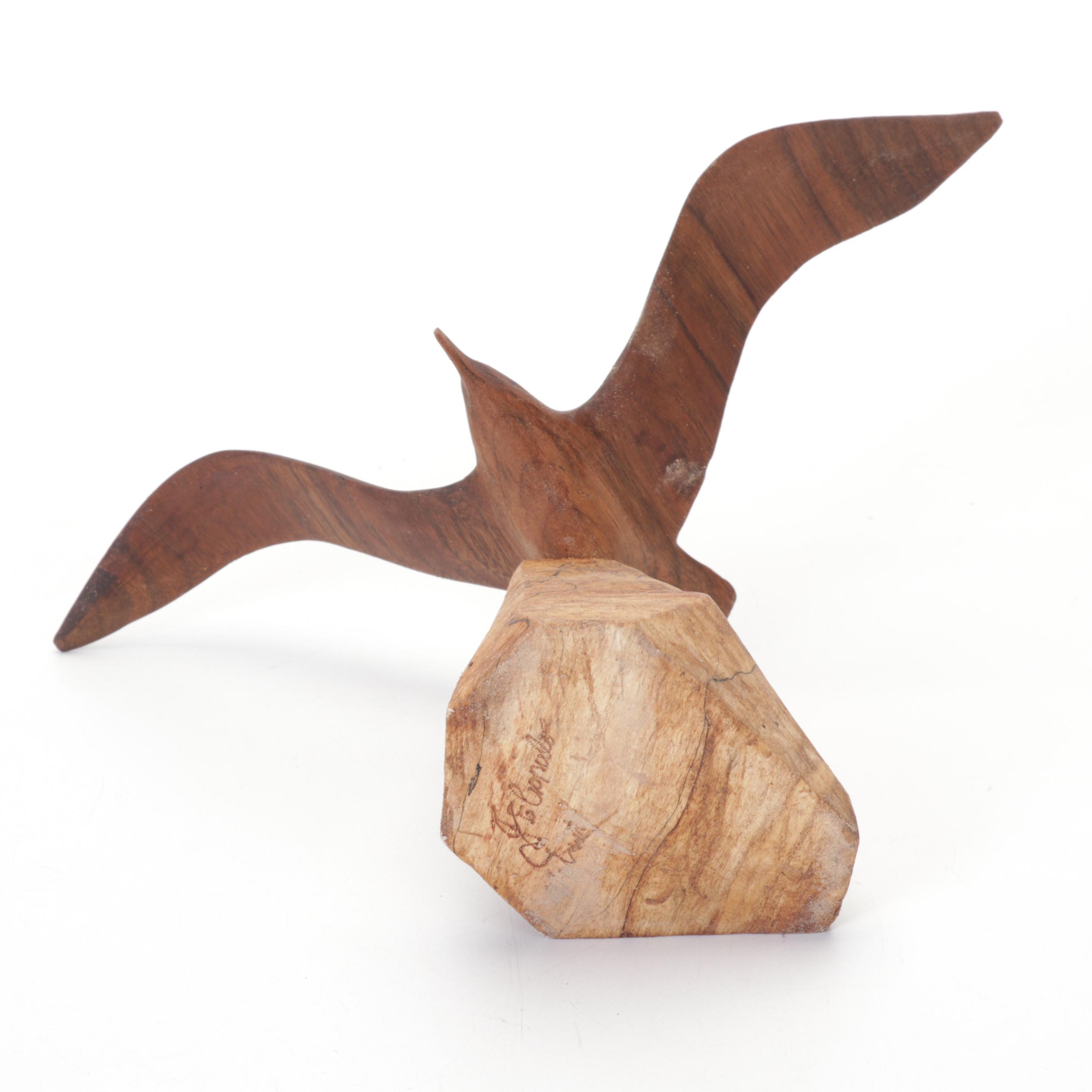 Jim Eliopulos Turned Box Elder & Willow Bowls with Walnut Bird Sculpture & Vase