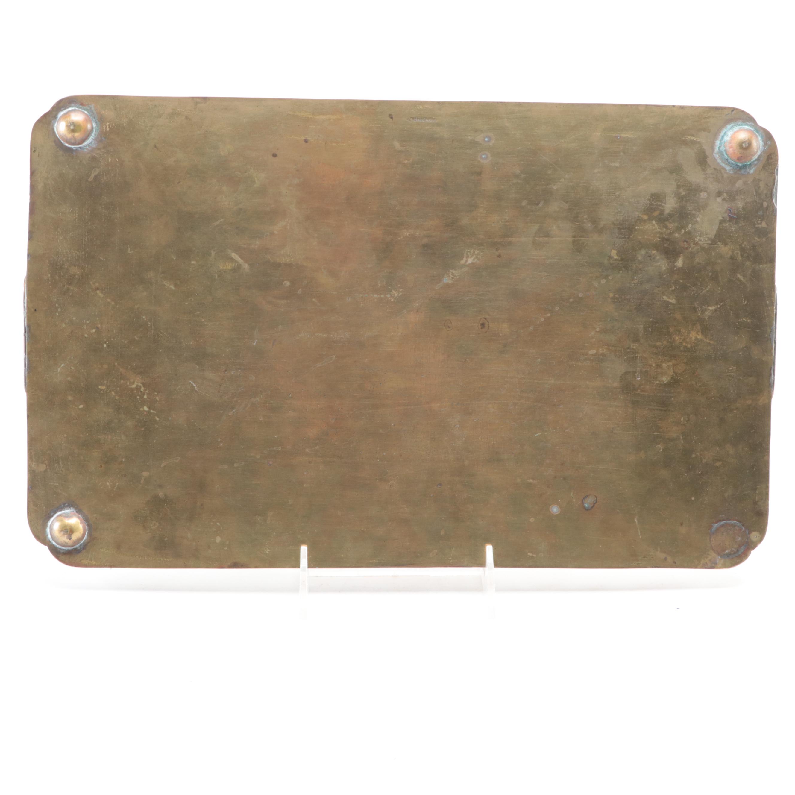 Engraved Brass Tray, Repoussé Brass Tray and Baroque Style Candle Pricket