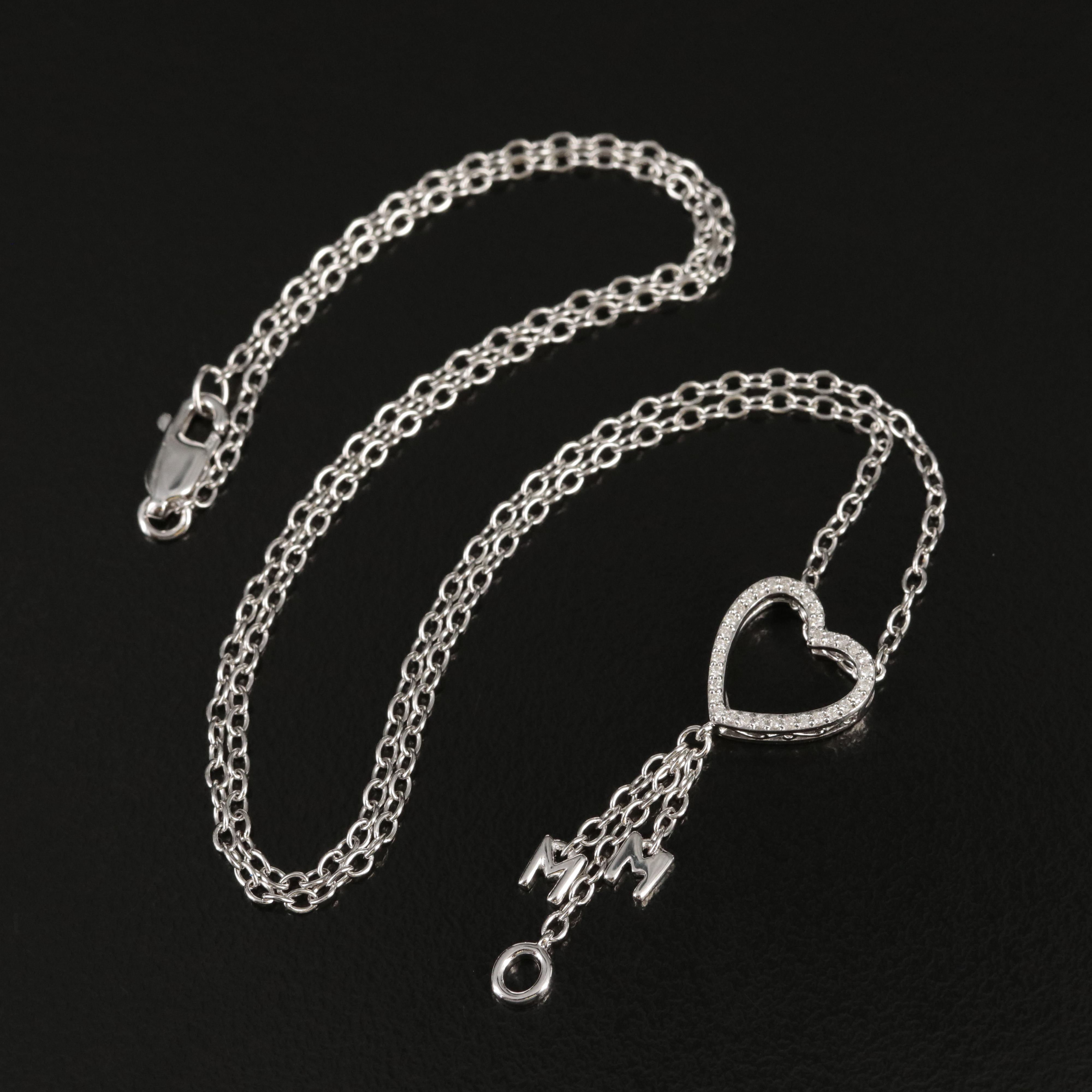 Sterling Diamond "Mom" Heart Pendant Necklace