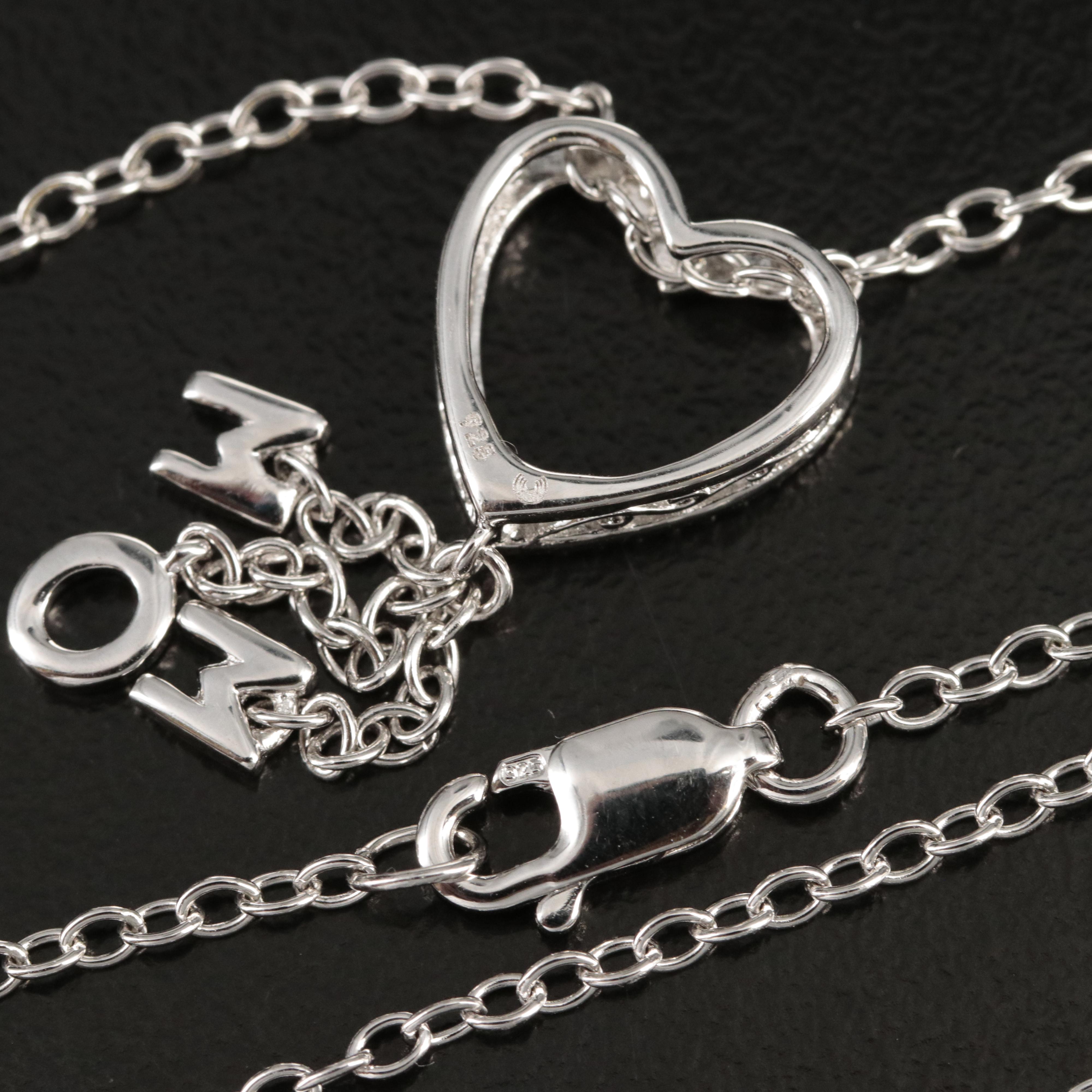 Sterling Diamond "Mom" Heart Pendant Necklace