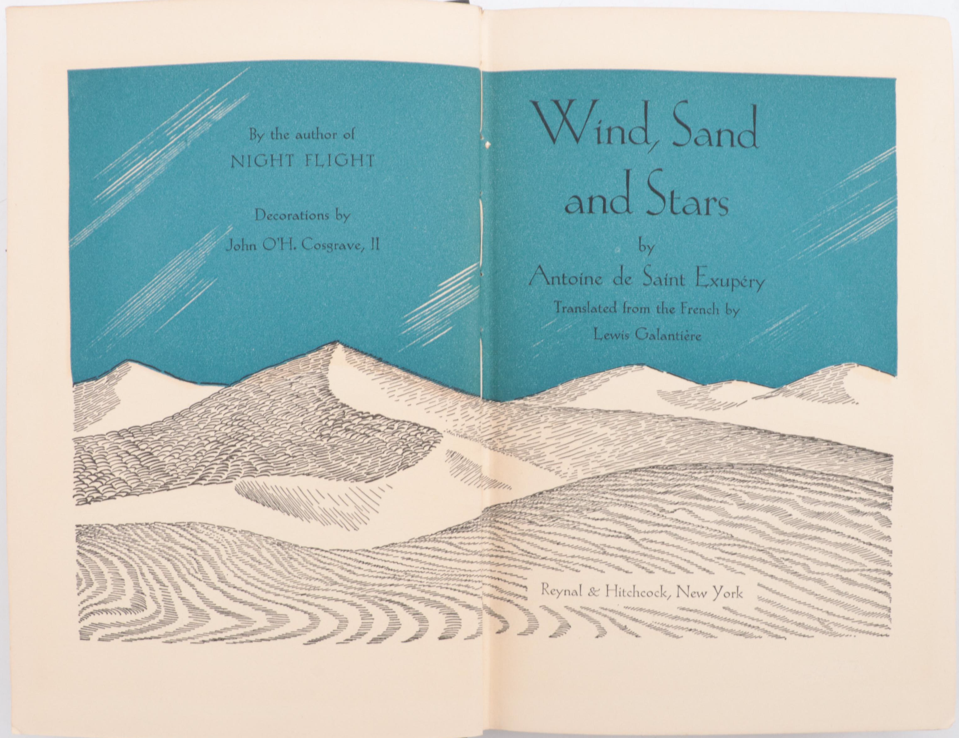 First Trade Edition "Wind, Sand and Stars" by Antoine de Saint-Exupéry, 1939