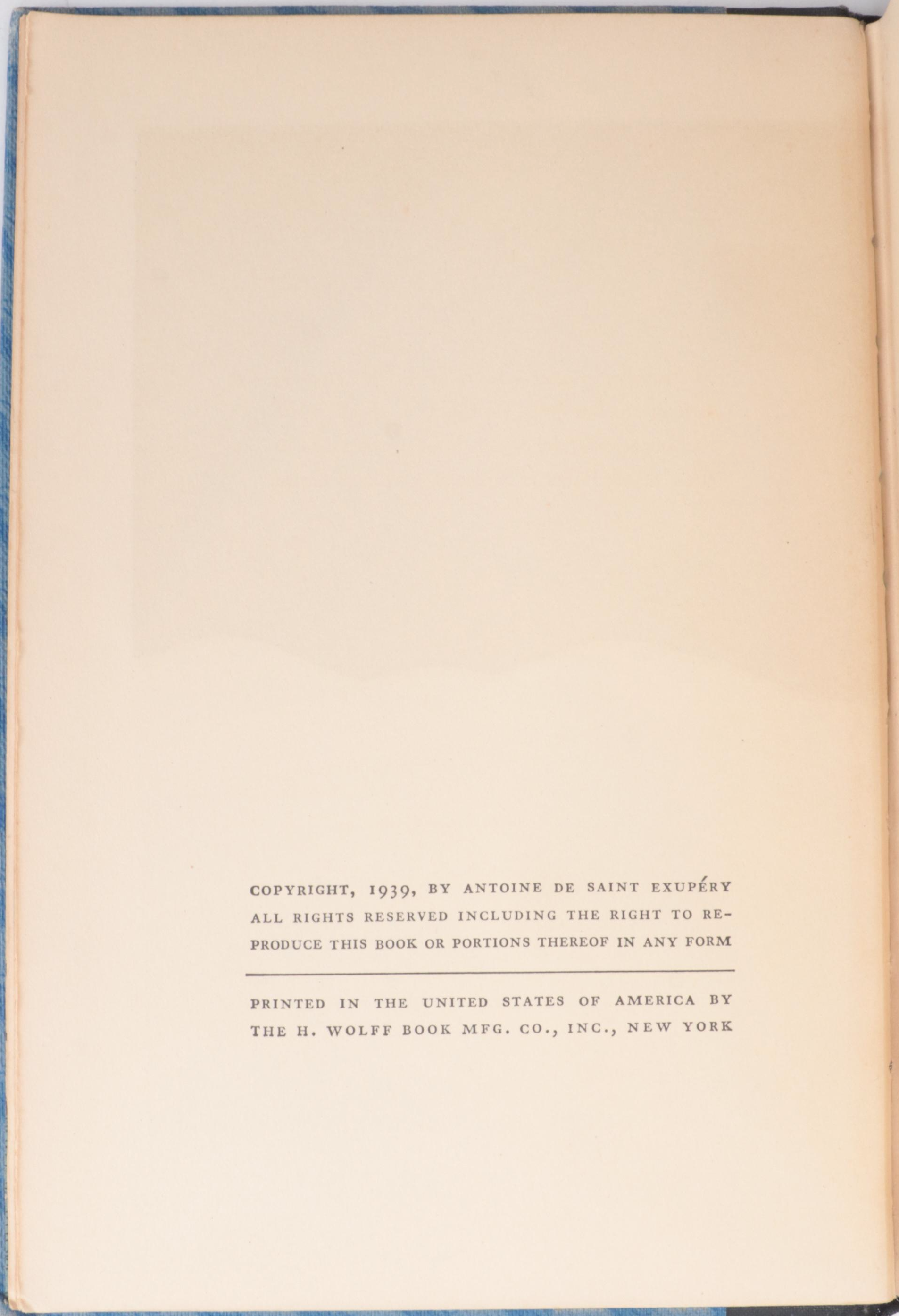 First Trade Edition "Wind, Sand and Stars" by Antoine de Saint-Exupéry, 1939