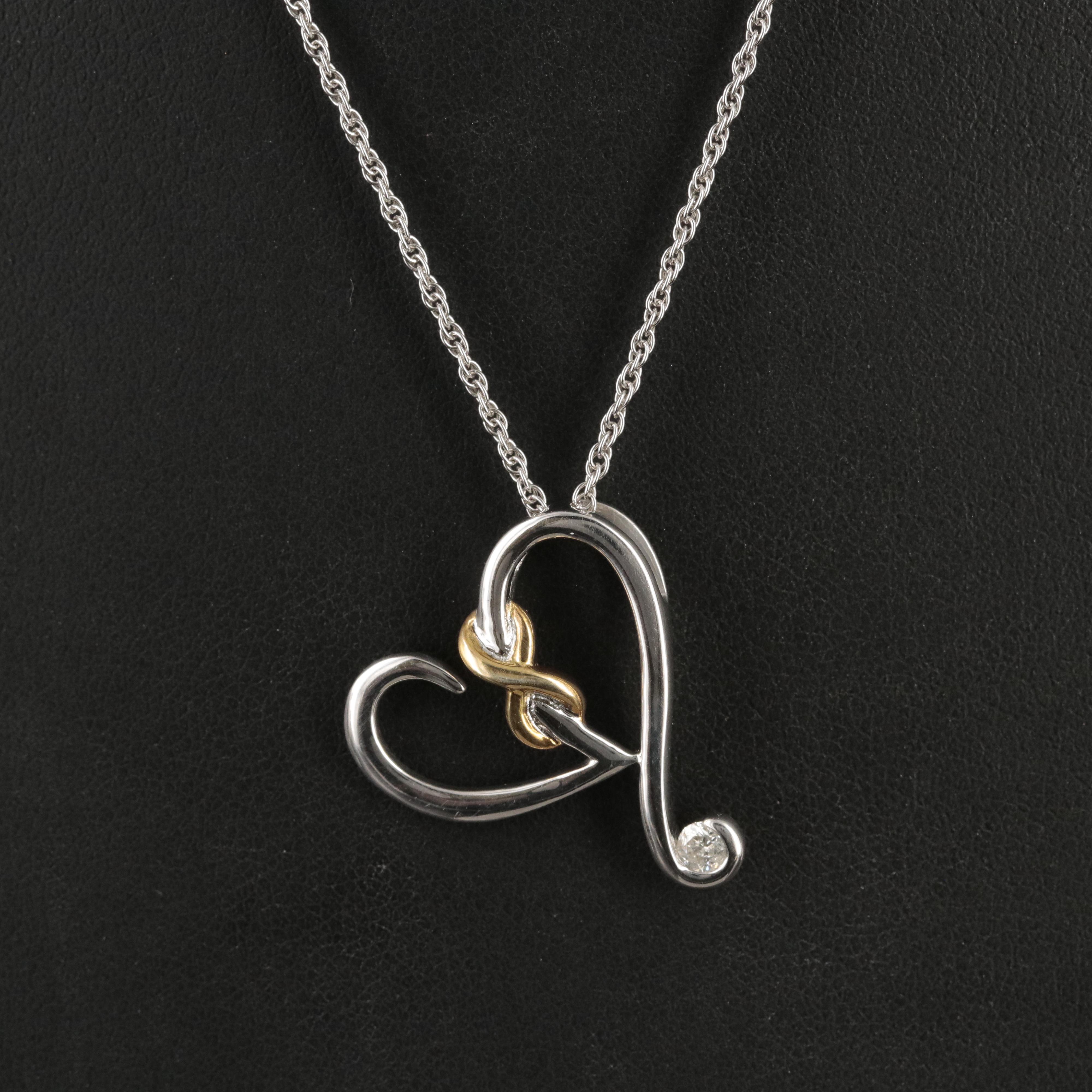 Sterling Diamond Infinity Heart Pendant Necklace