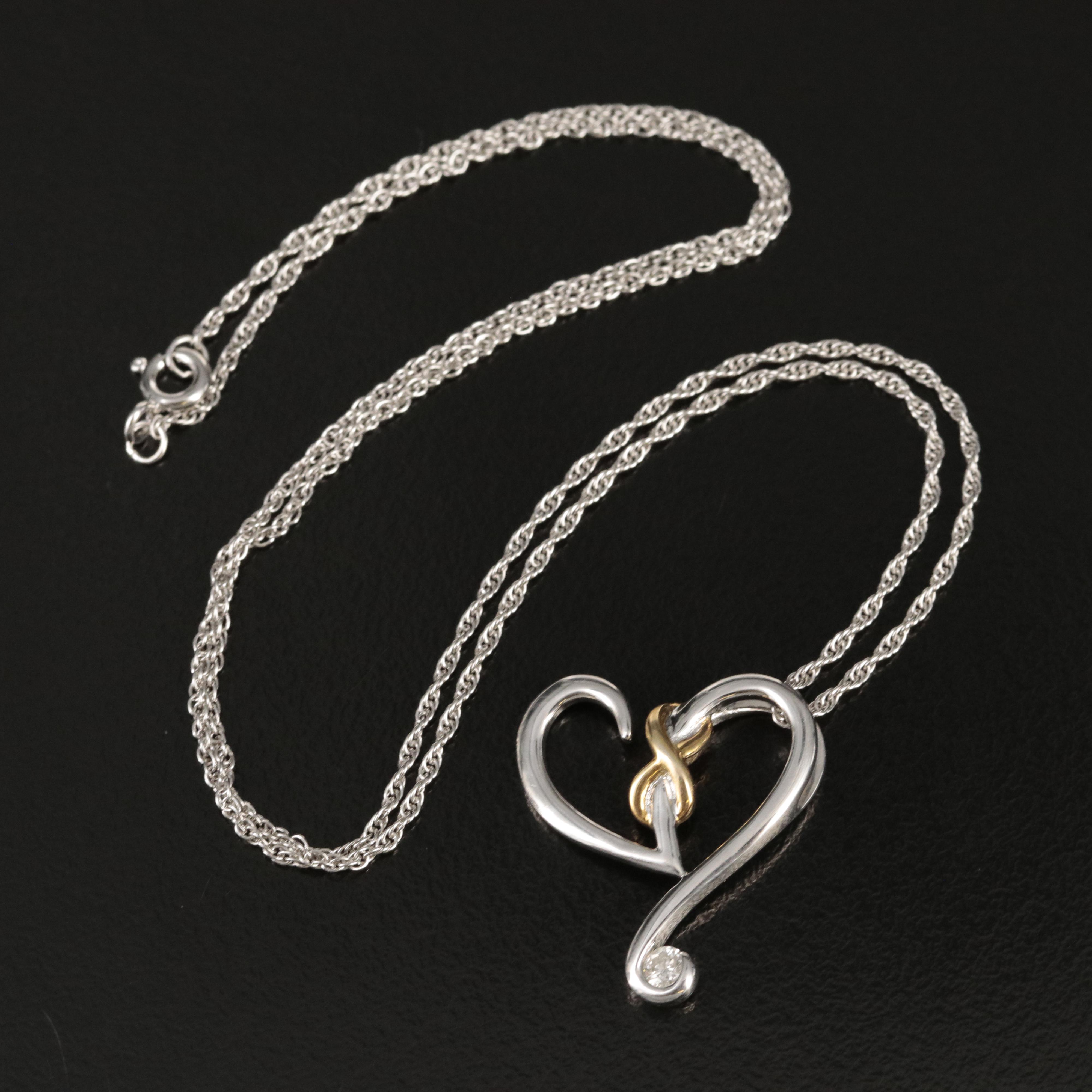 Sterling Diamond Infinity Heart Pendant Necklace