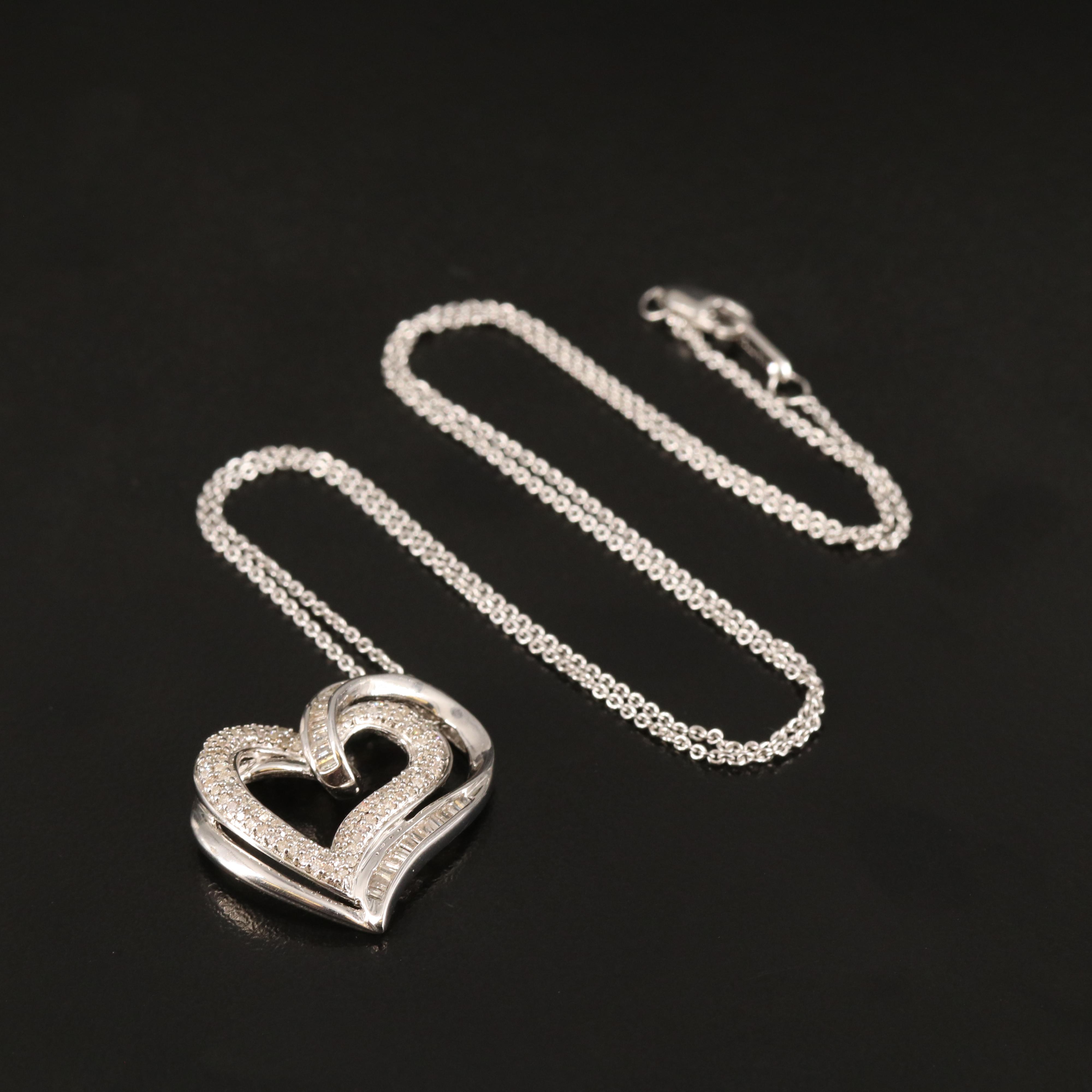 Diamond Heart Pendant Necklace in Sterling