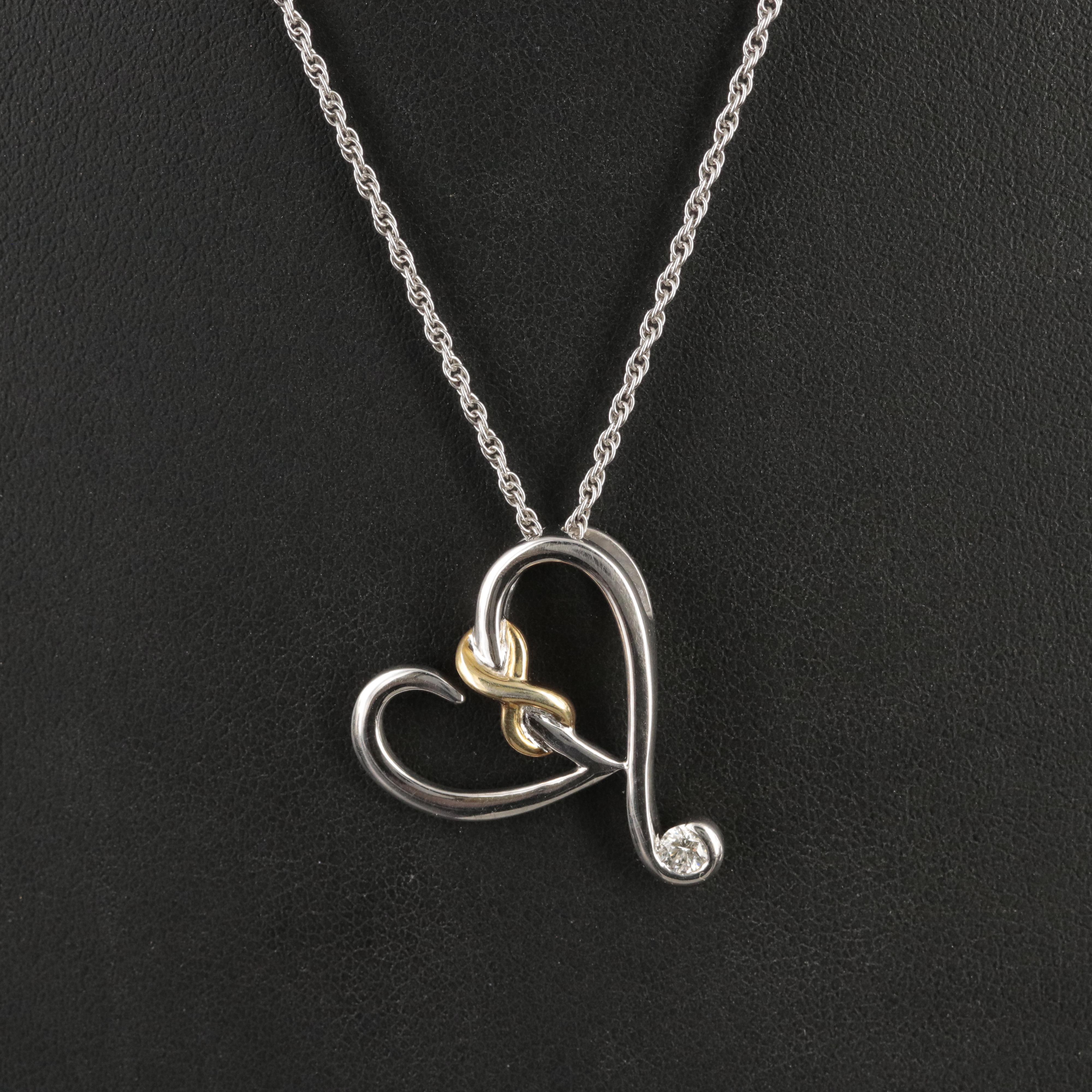 Sterling Diamond Infinity Heart Pendant Necklace