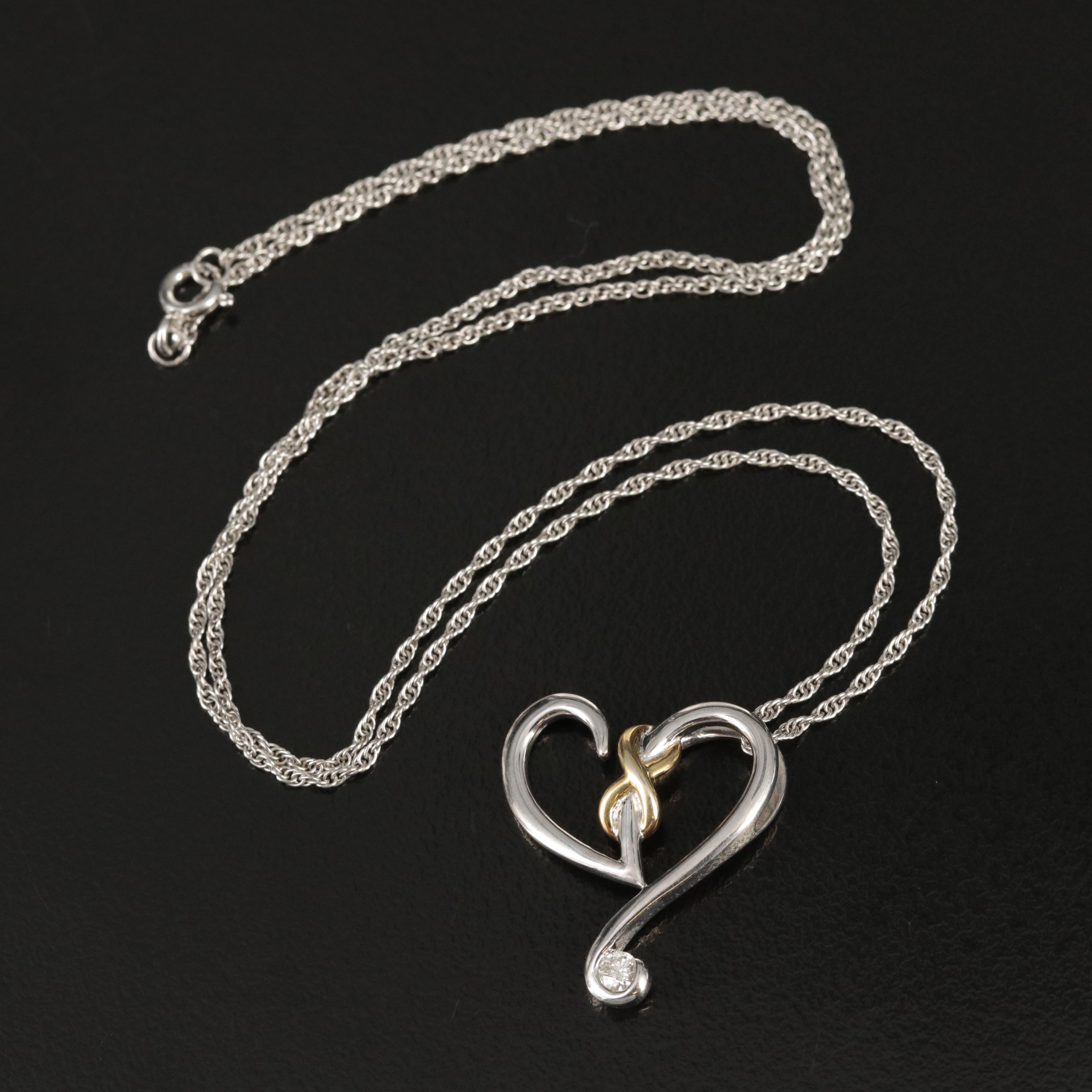 Sterling Diamond Infinity Heart Pendant Necklace