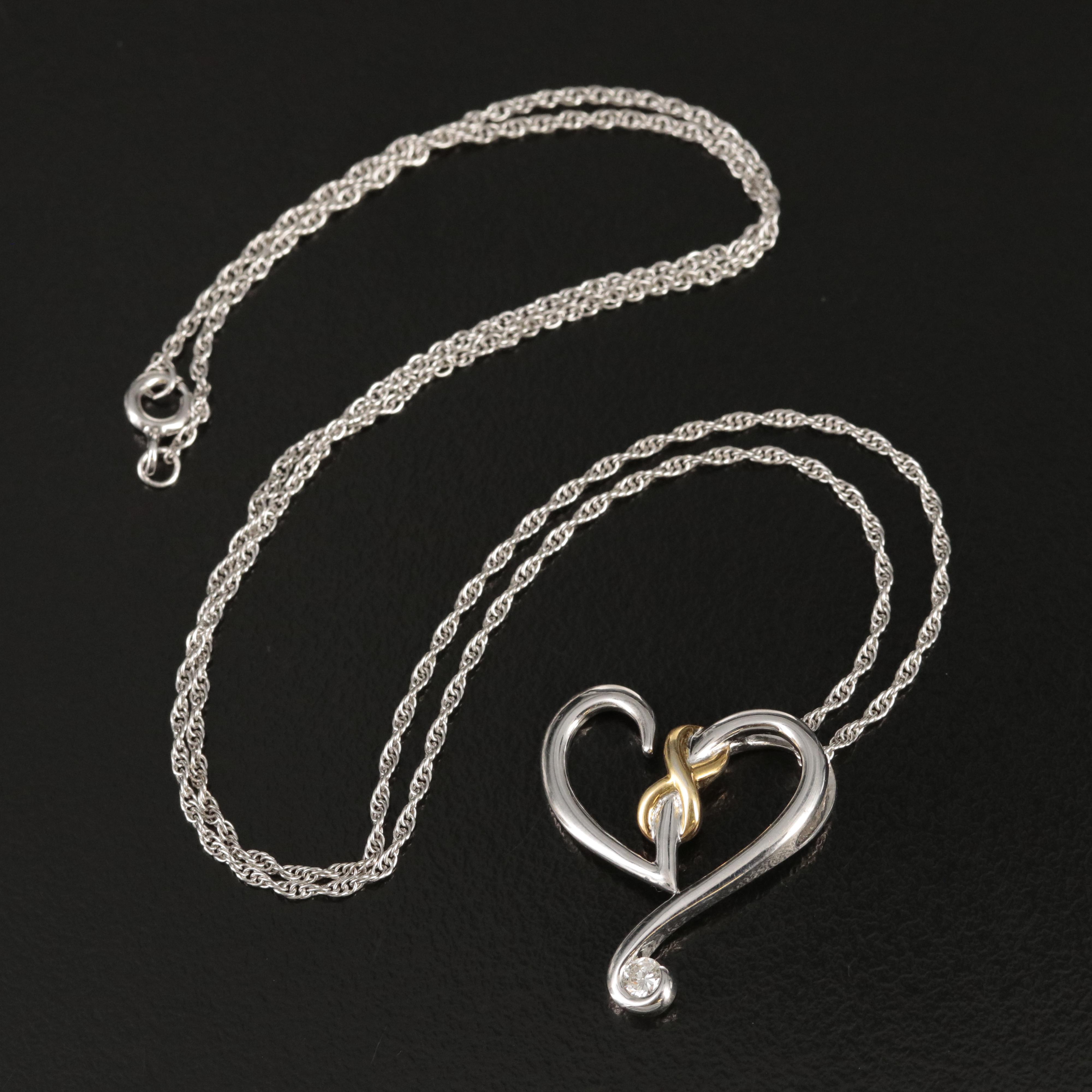 Sterling Diamond Infinity Heart Pendant Necklace