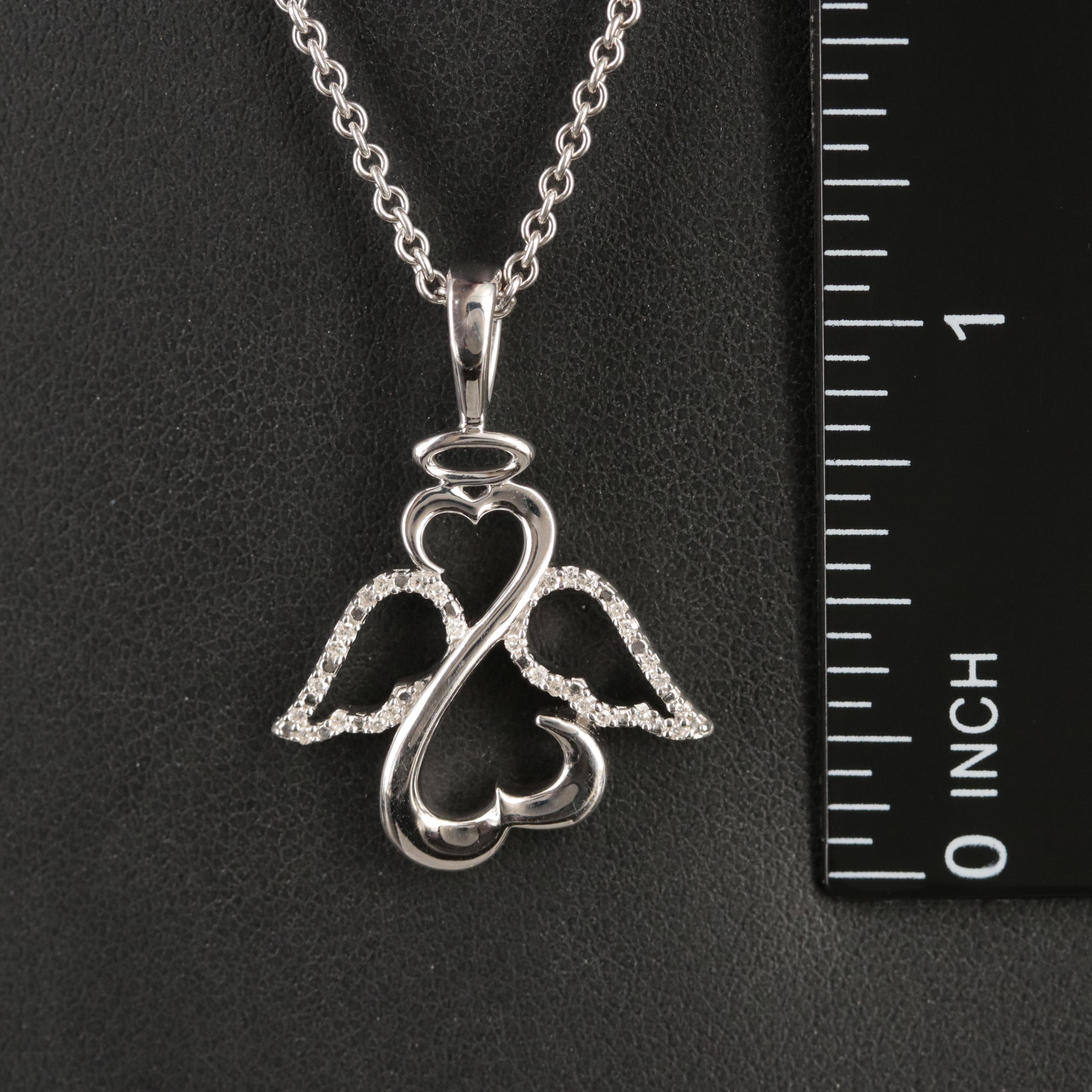 Sterling Diamond Angel Heart Pendant Necklace