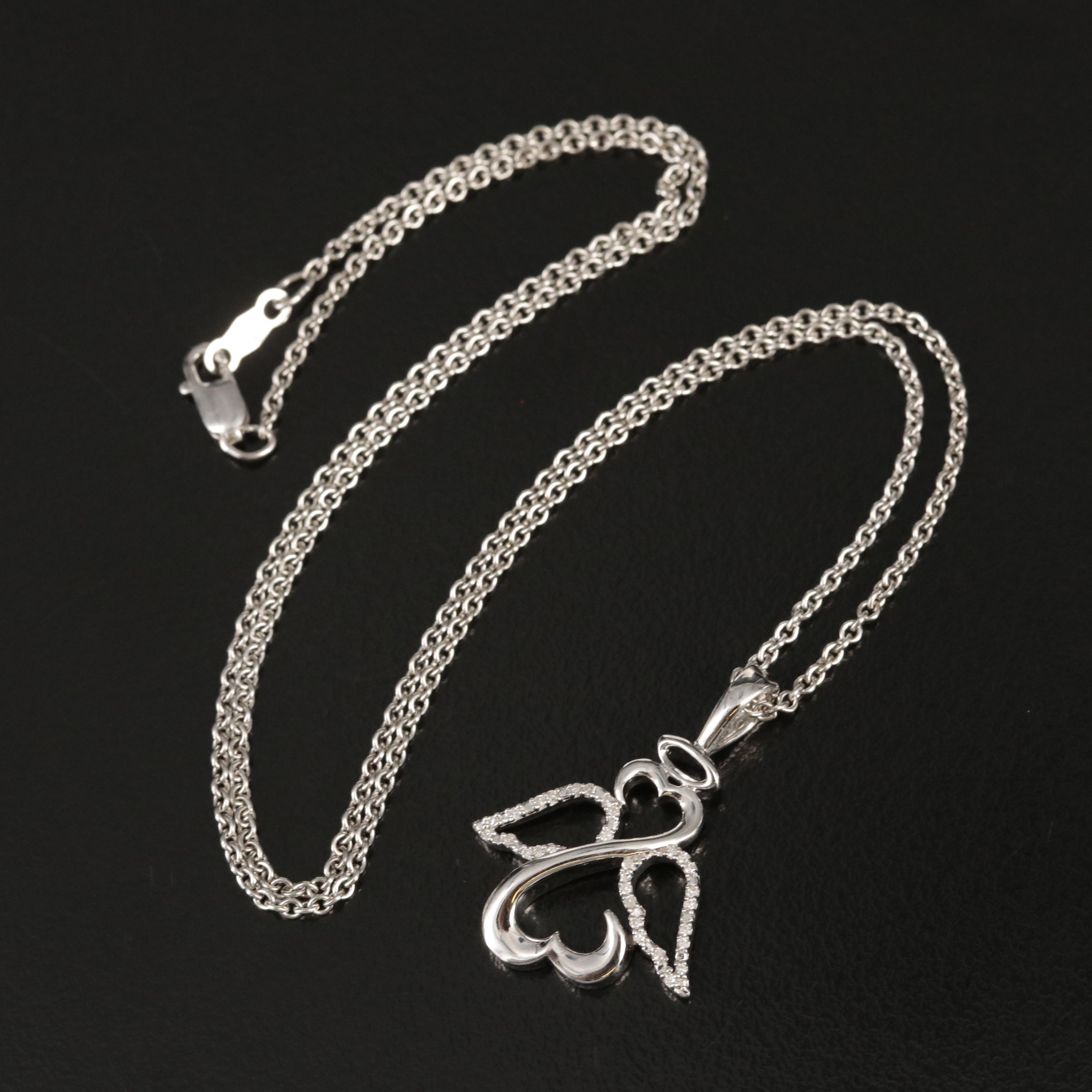 Sterling Diamond Angel Heart Pendant Necklace