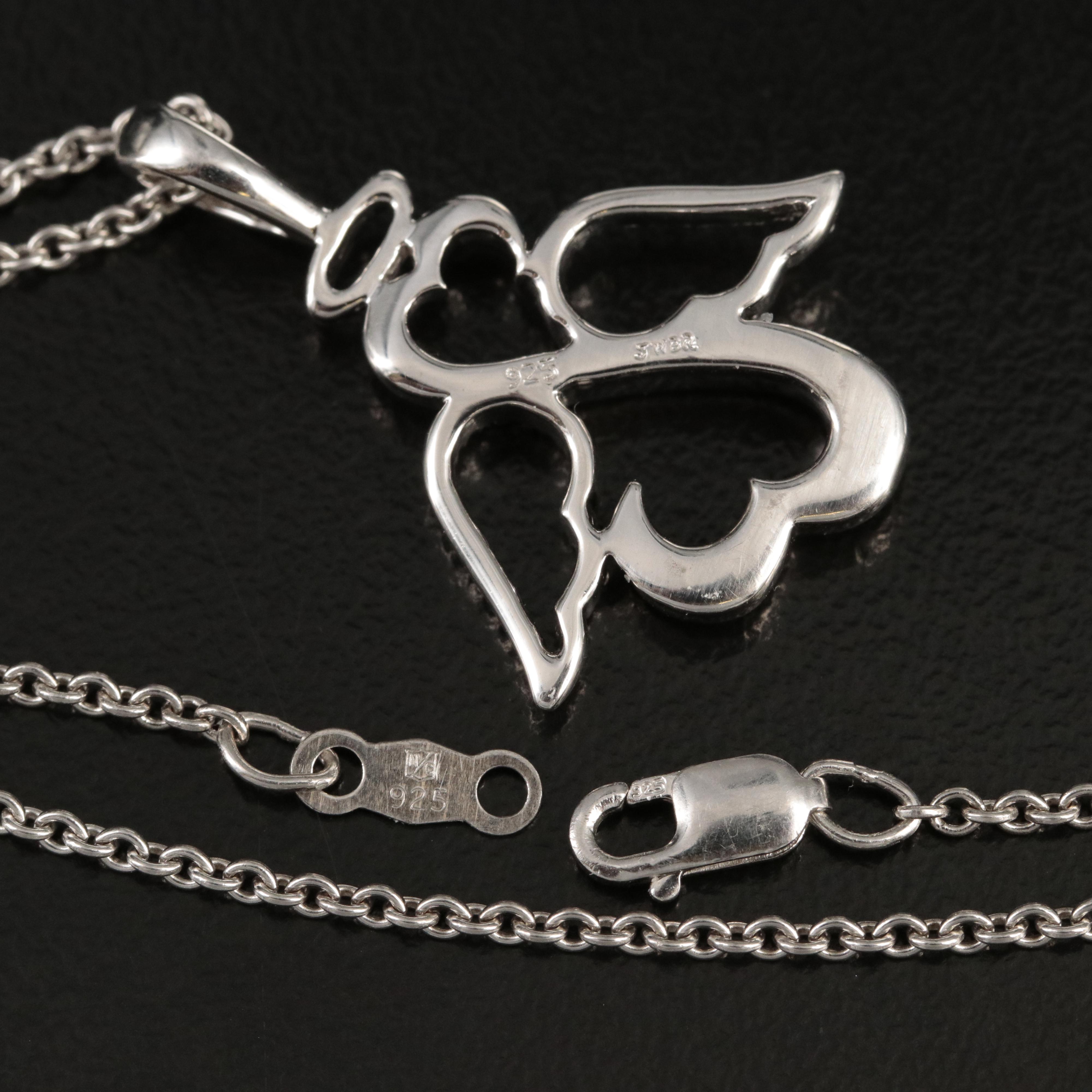Sterling Diamond Angel Heart Pendant Necklace