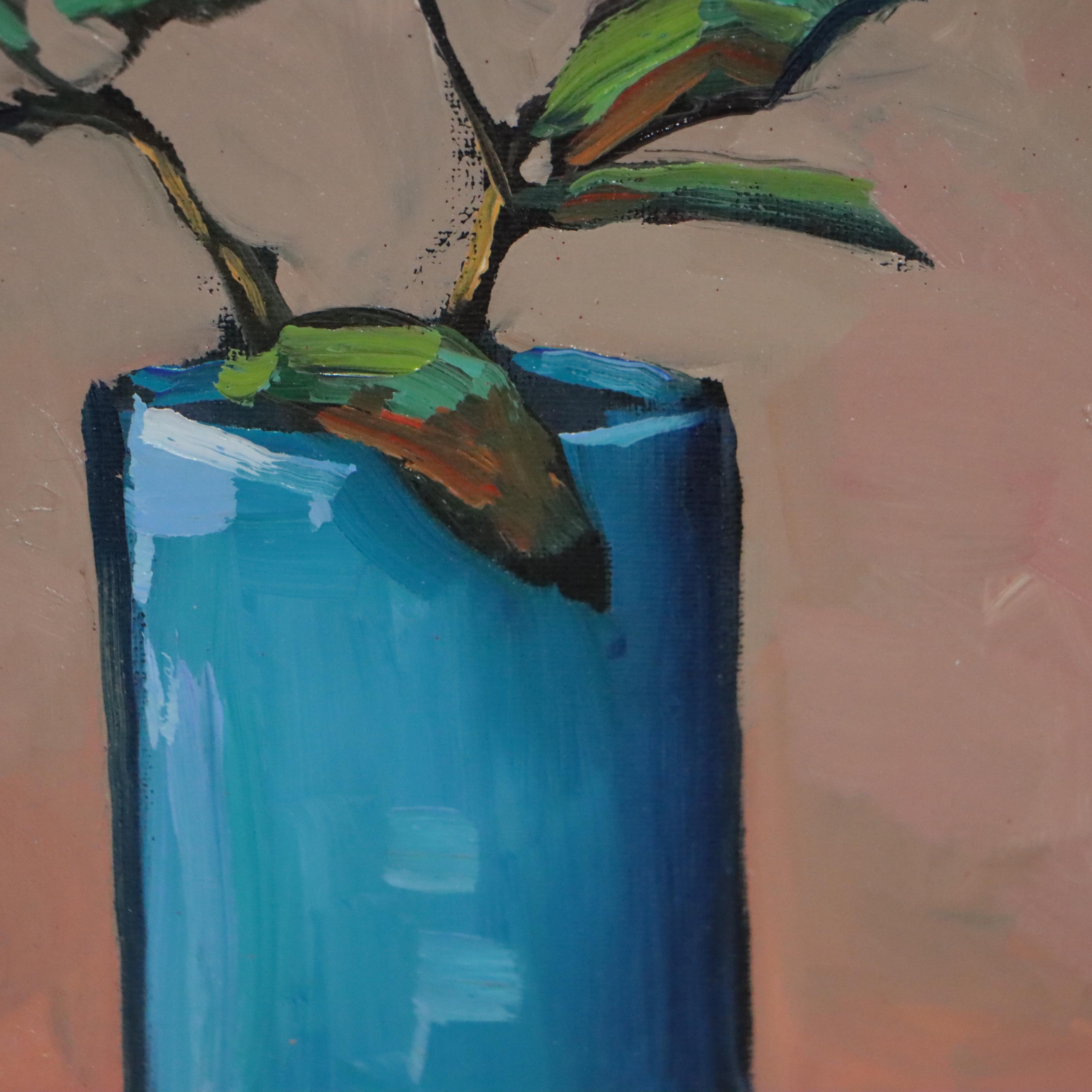 William Hawkins Still Life Oil Painting "Red Rosé Flor con Vase," 2022