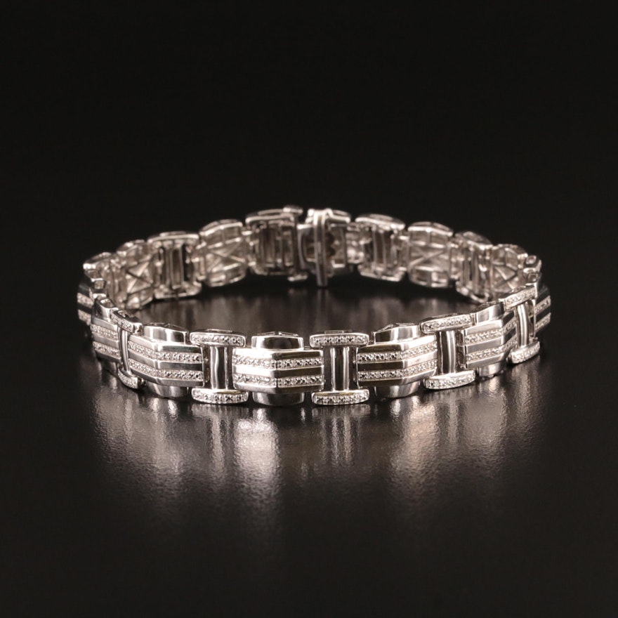 Sterling Diamond Fancy Link Bracelet