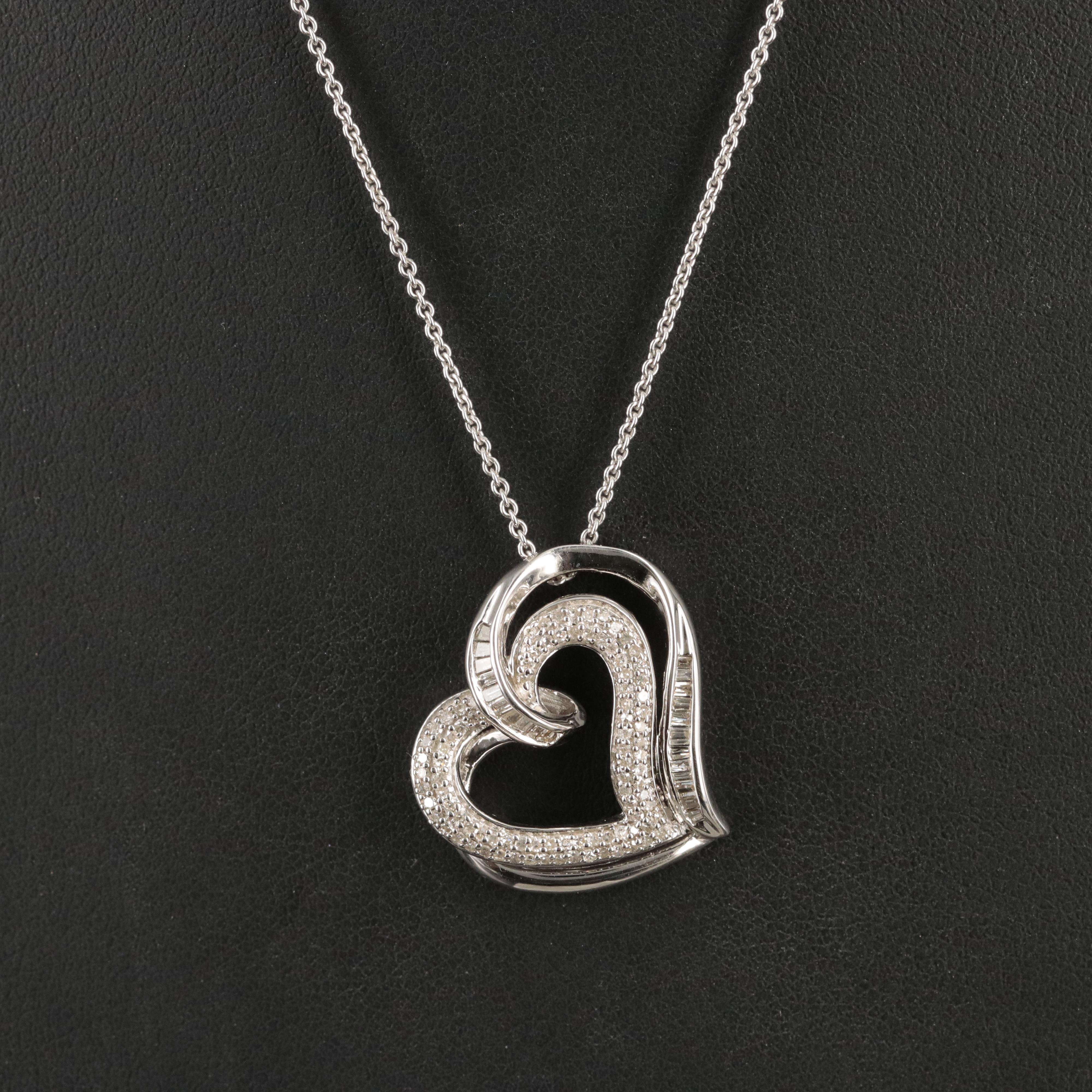 Sterling Diamond Heart Pendant Necklace