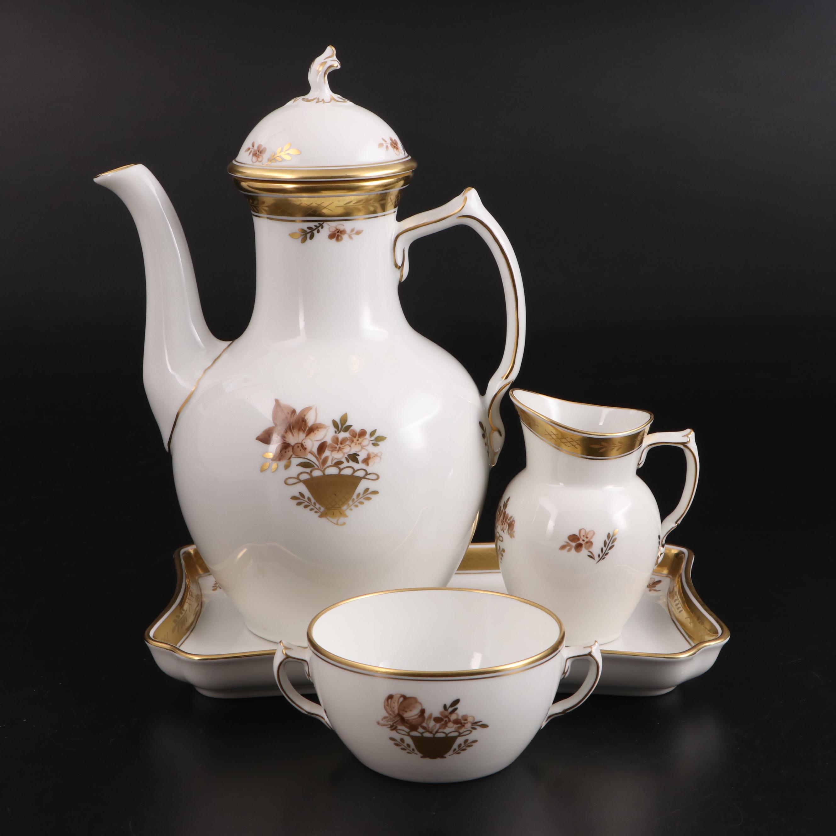 Royal Copenhagen "Golden Basket" Porcelain Coffee Set