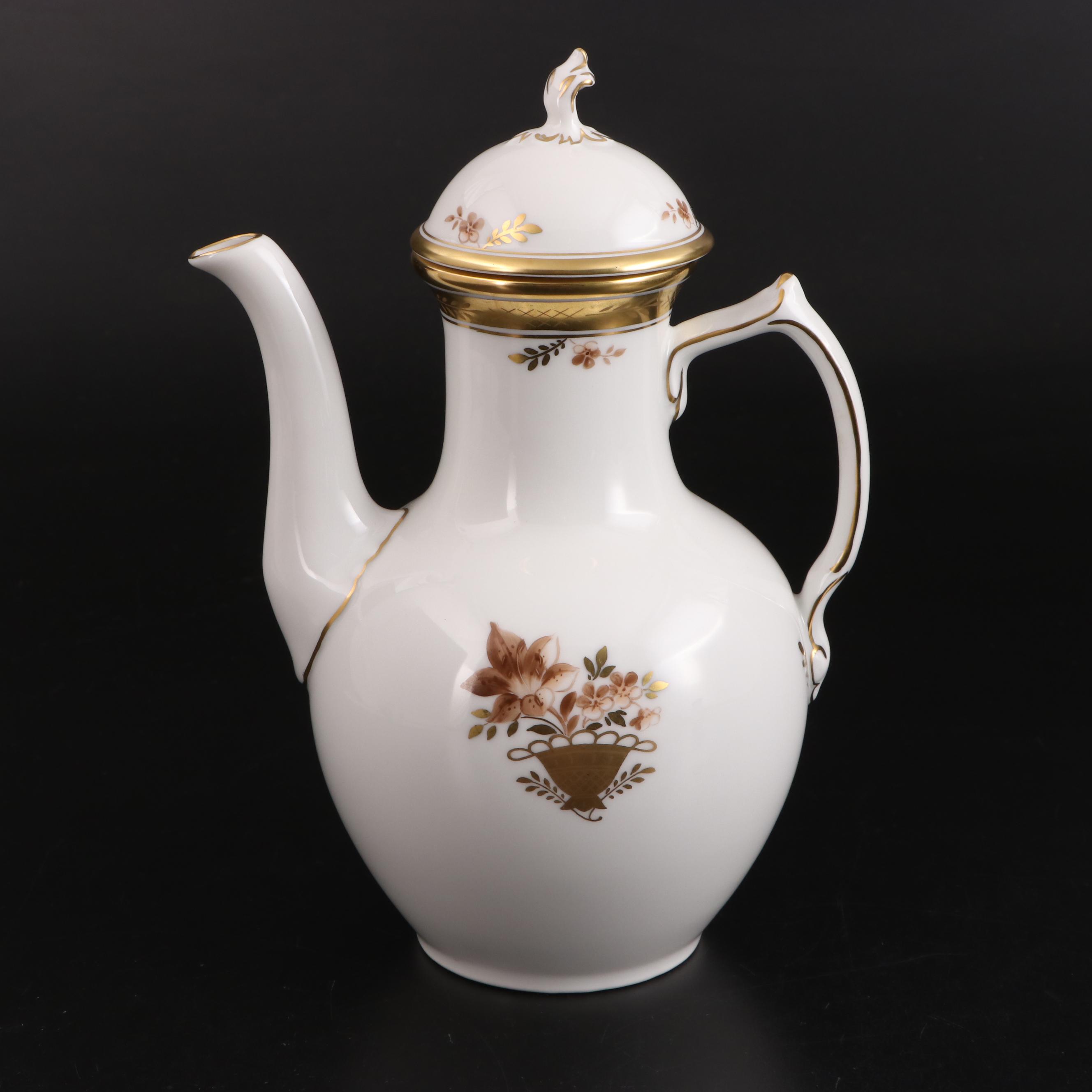 Royal Copenhagen "Golden Basket" Porcelain Coffee Set