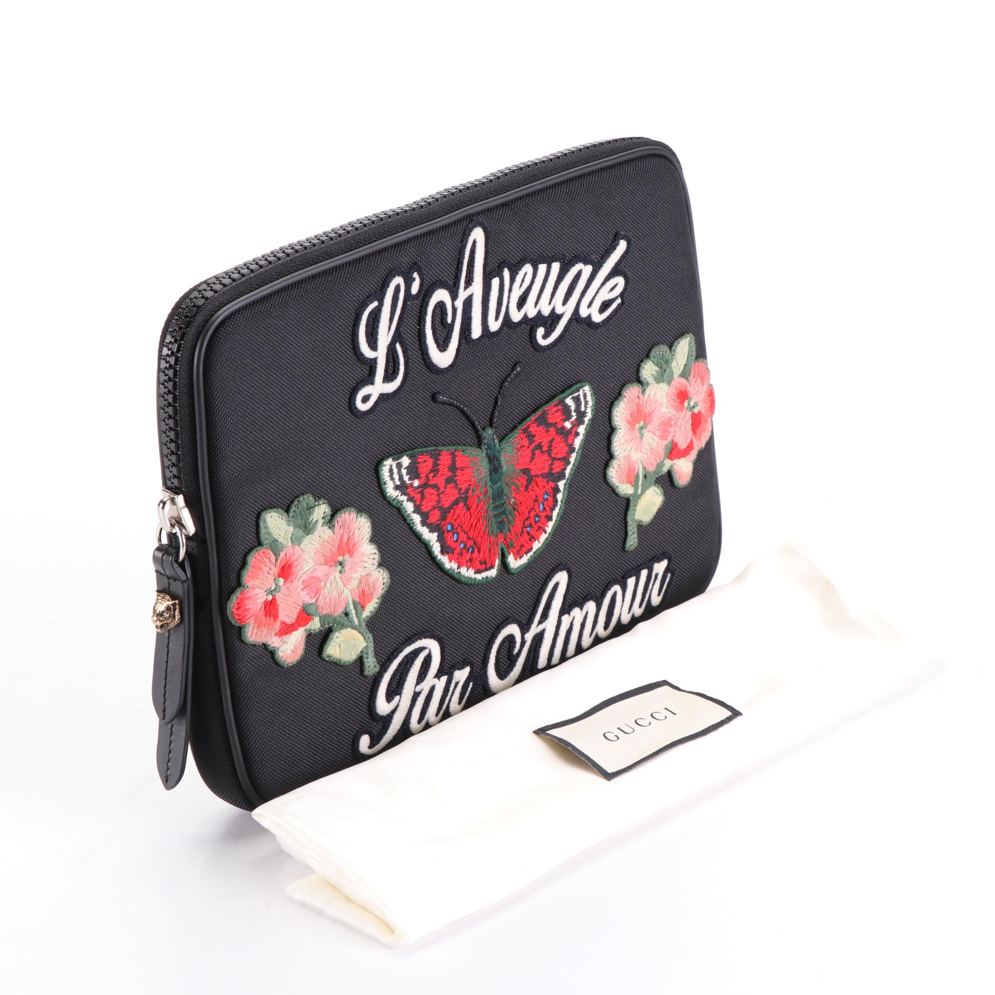 Gucci Butterfly Embroidered Tech Zip Case