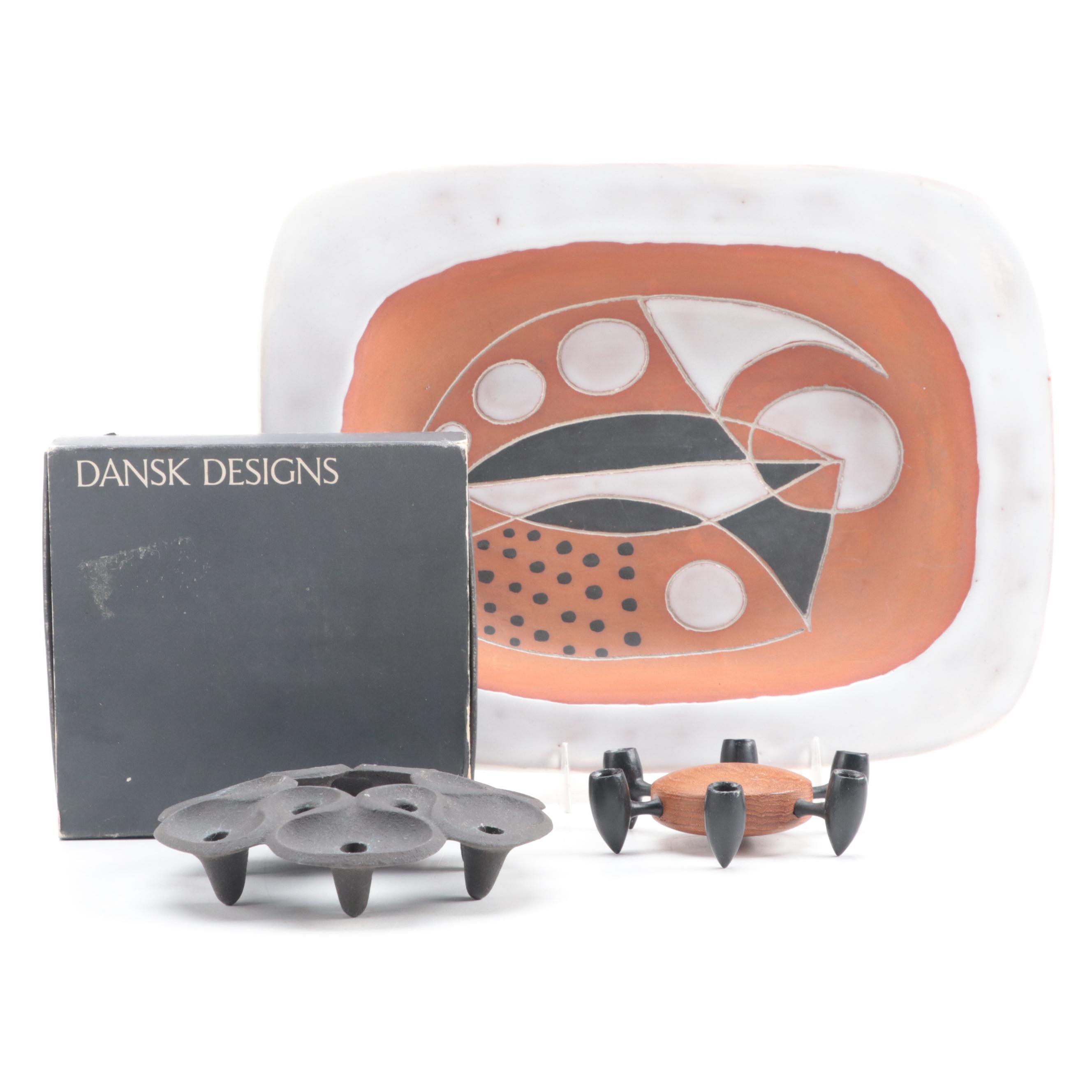 Dansk and Digsmed Candle Holders with Weg Pottery Dish