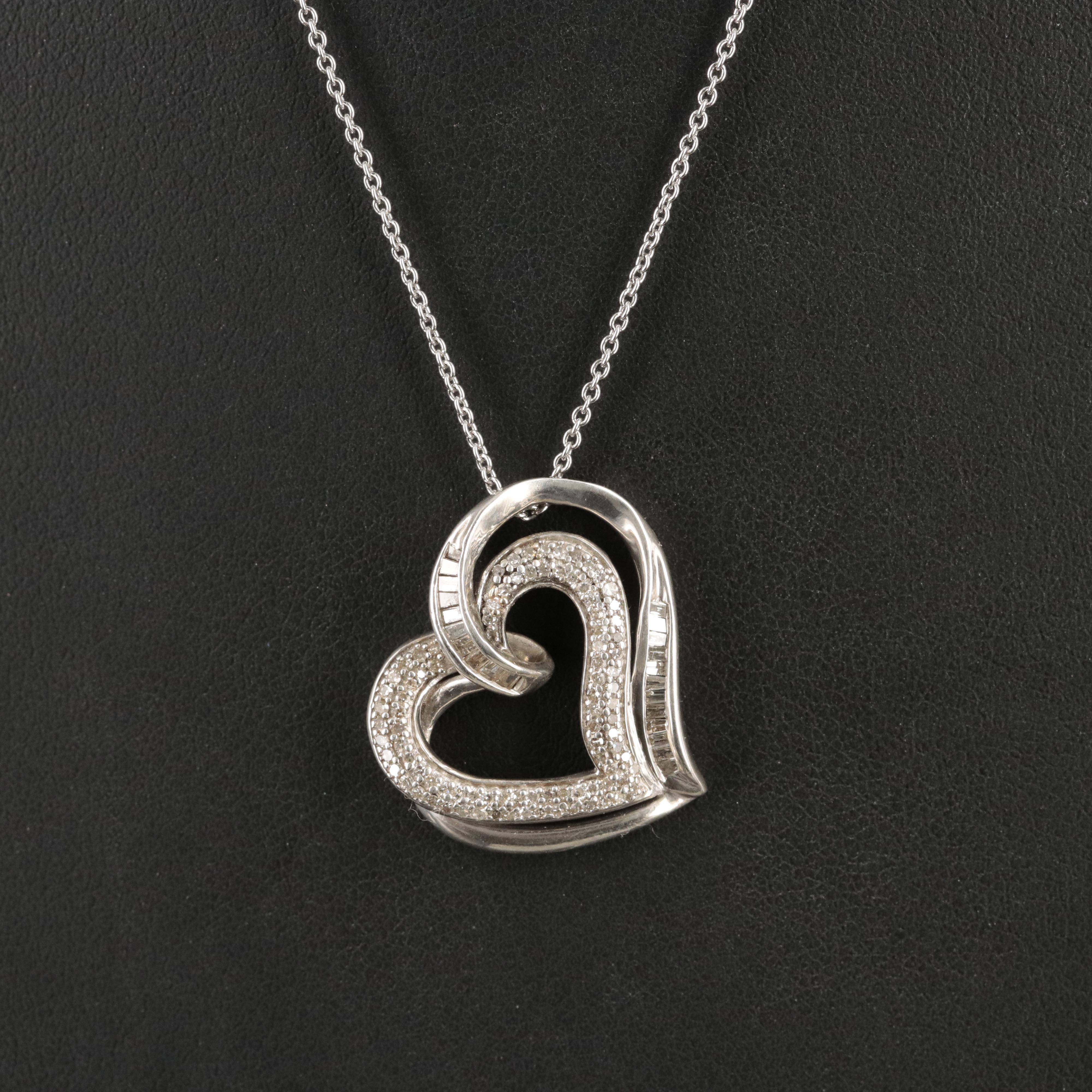 Sterling Diamond Heart Pendant Necklace