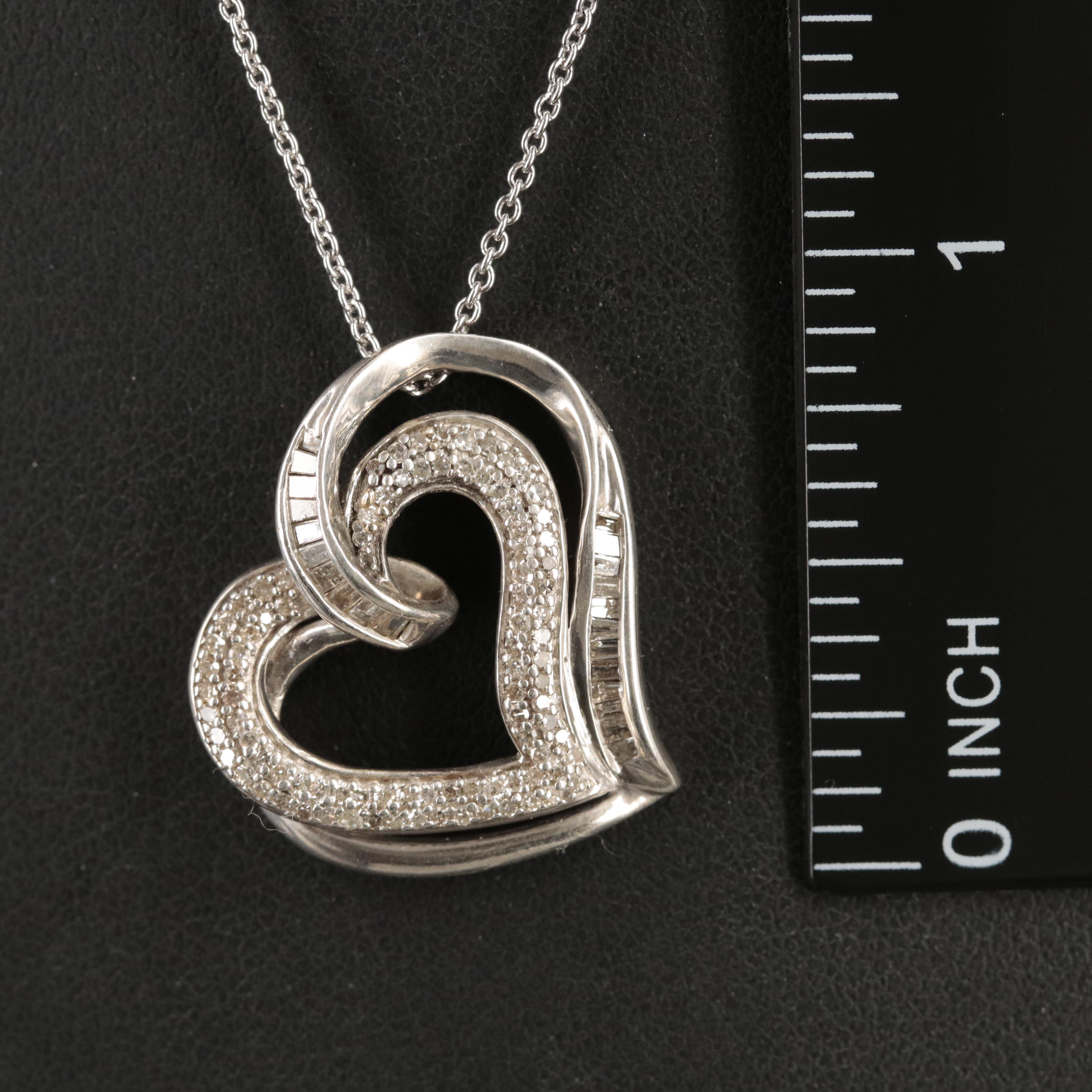 Sterling Diamond Heart Pendant Necklace