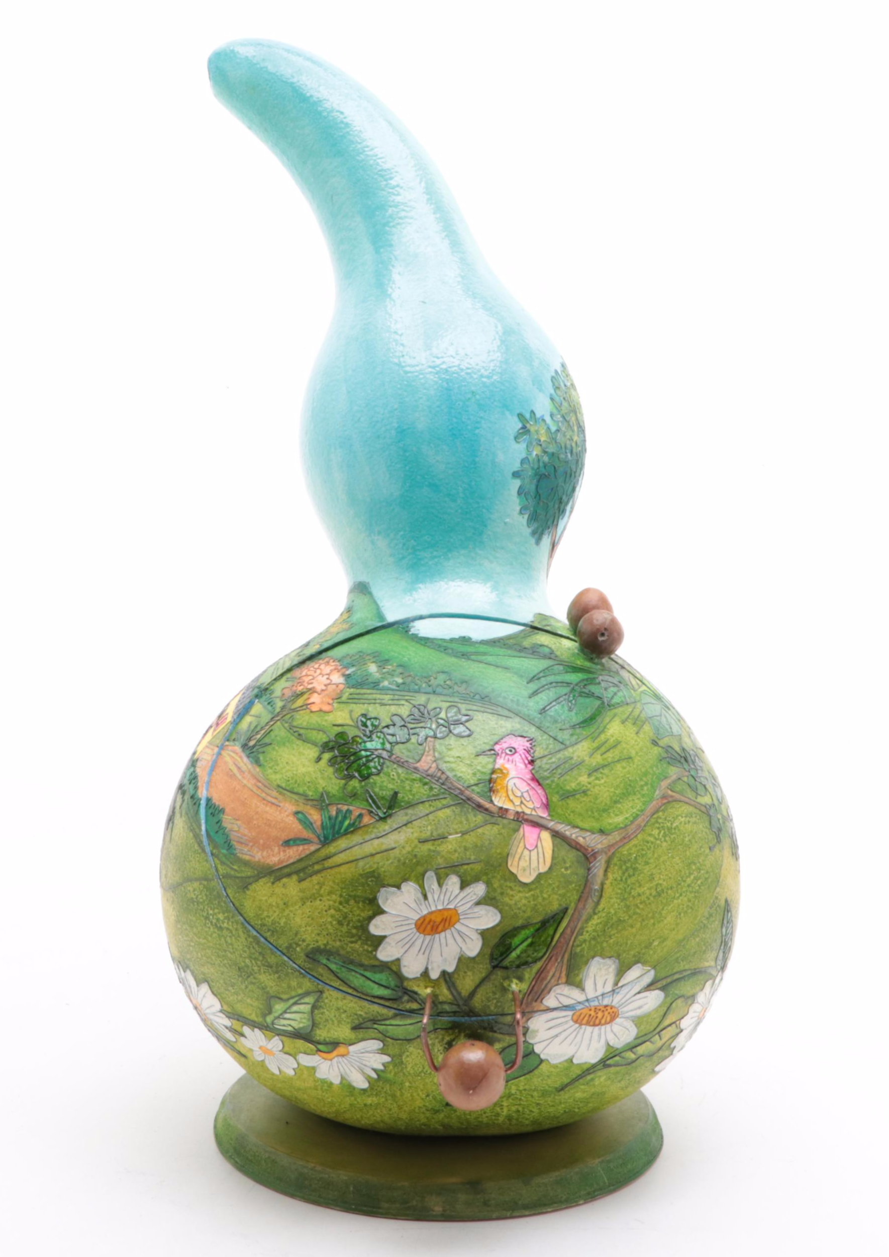 Tarralí Artist Signed Hand-Painted Gourd Nativity Scene with Wood Stand