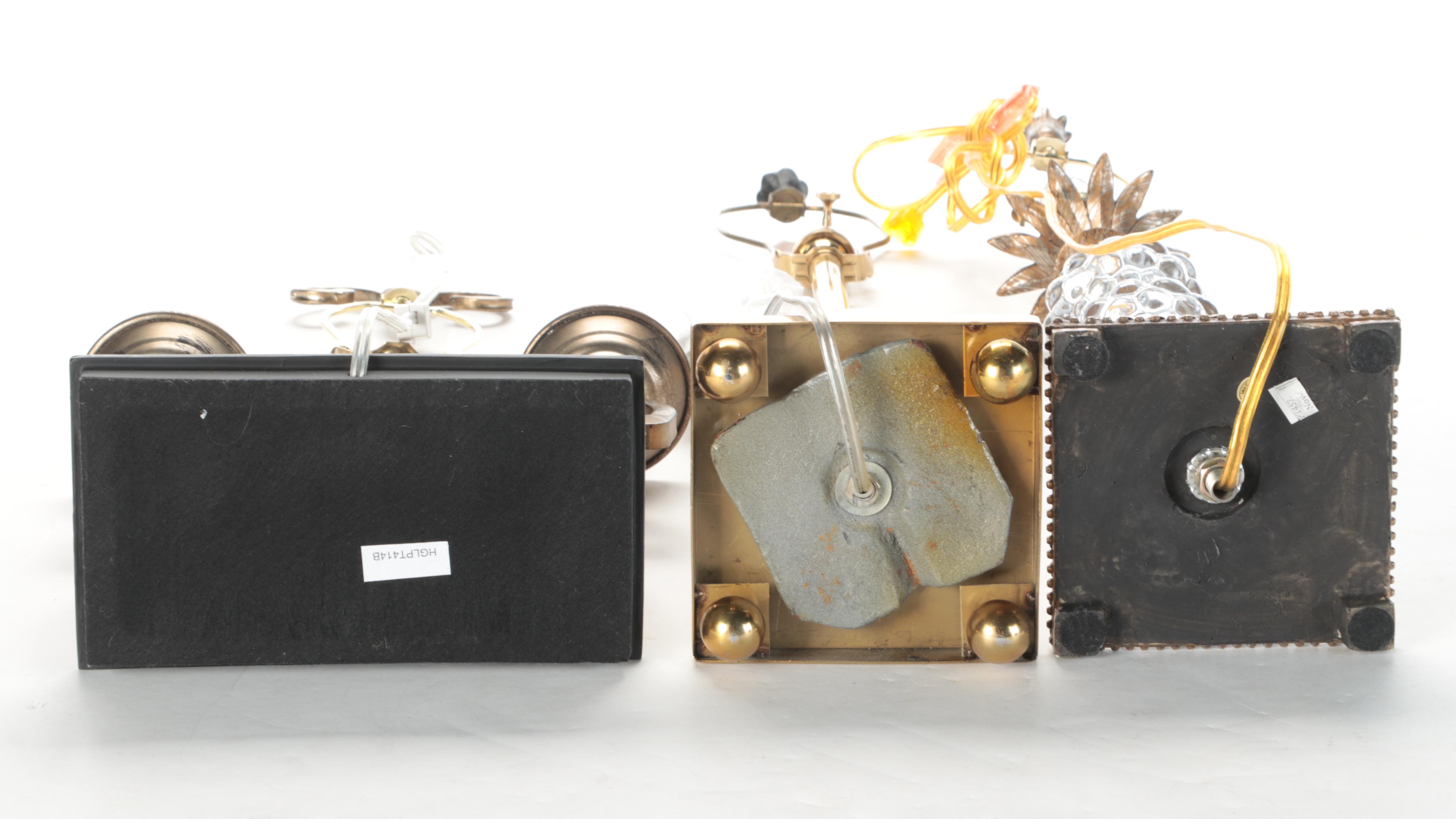 Three Metal, Brass, Plaster and Glass Table Lamps, Contemporary