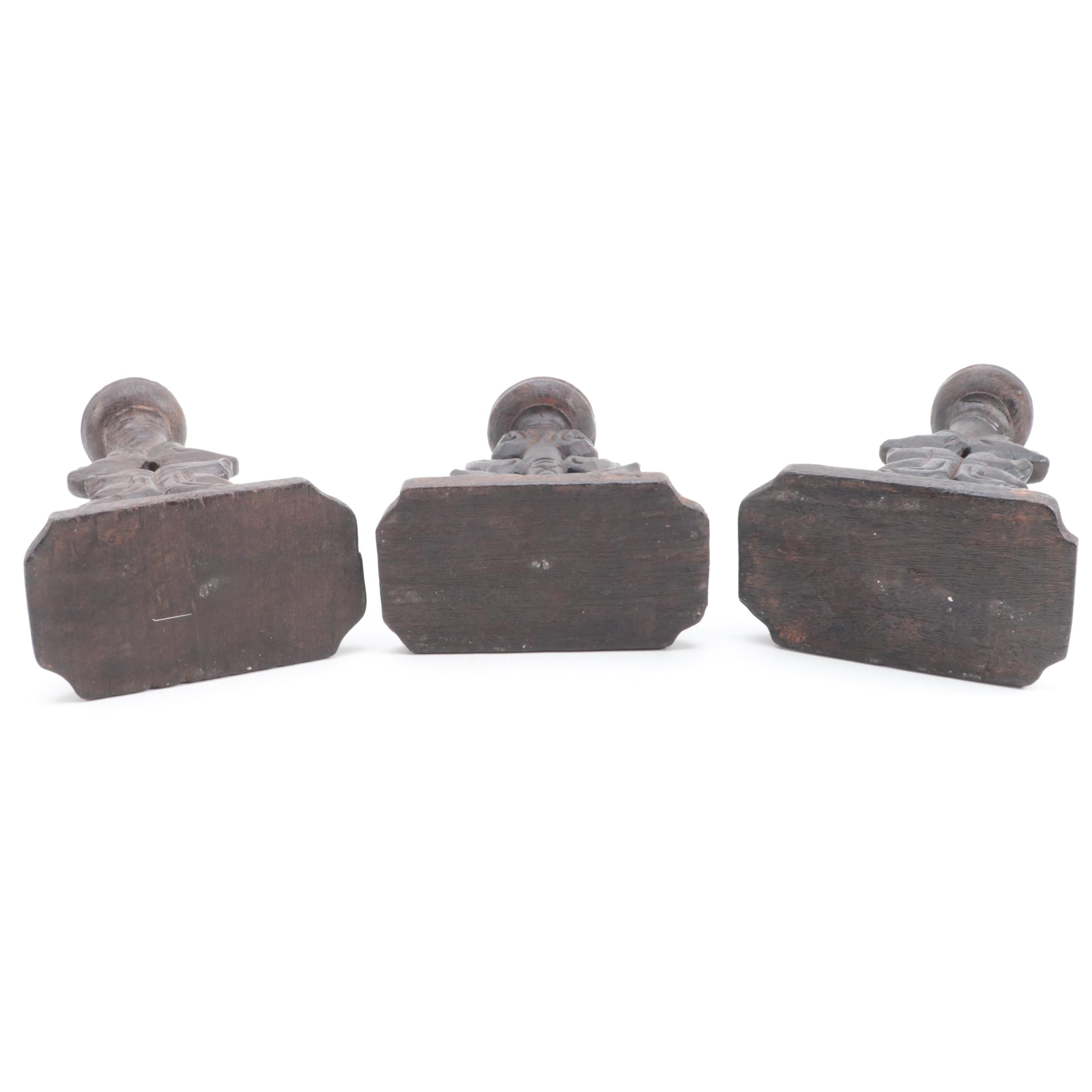 Three African Hand-Carved Candle Holders