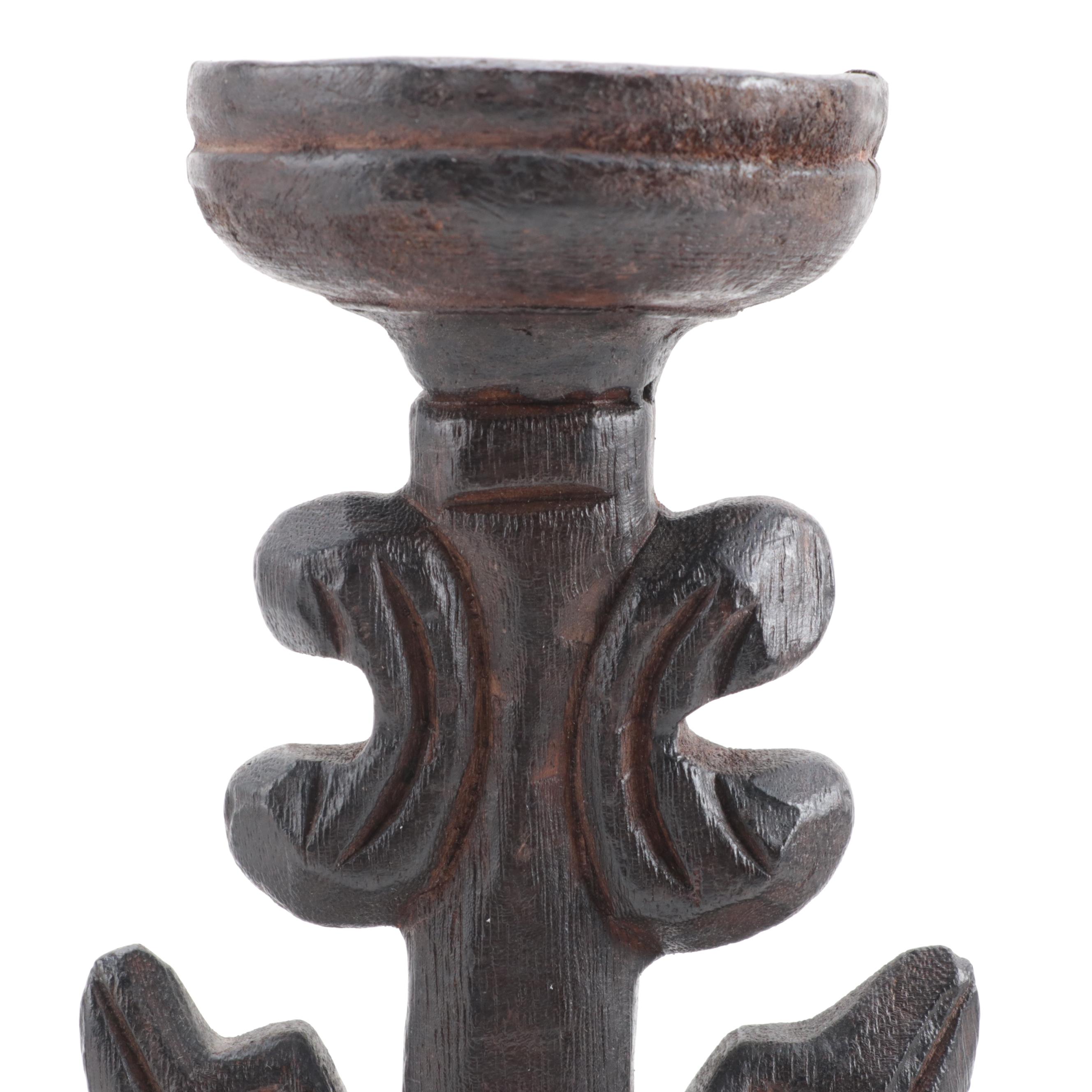 Three African Hand-Carved Candle Holders