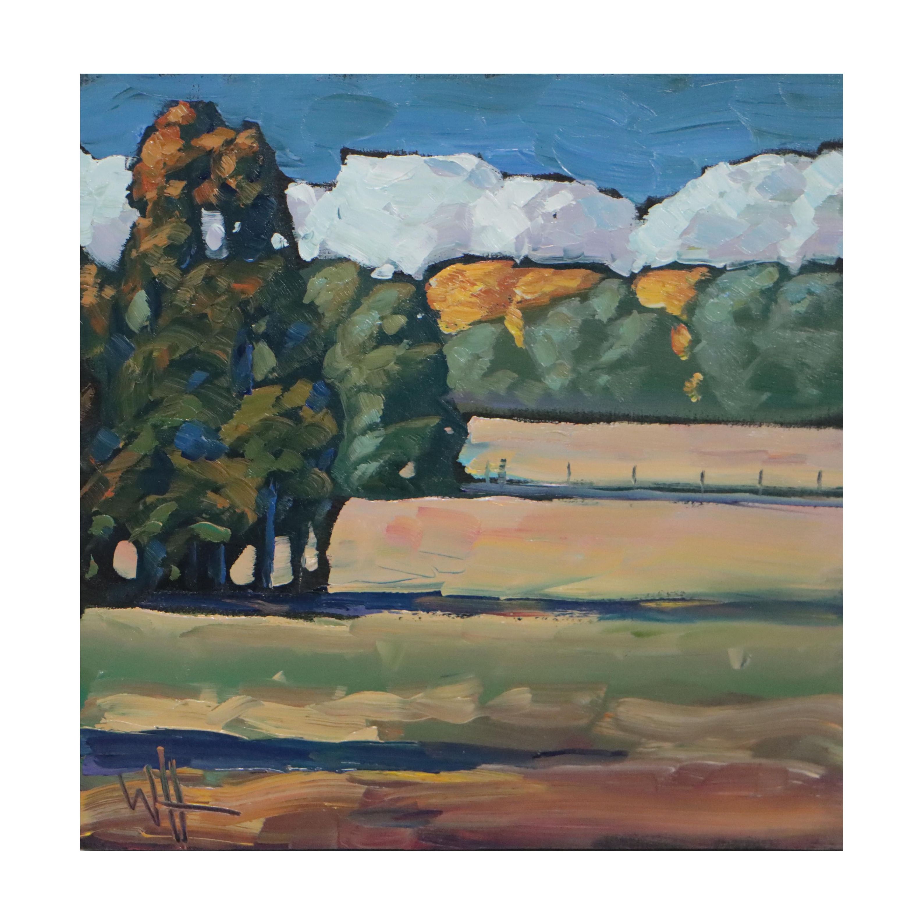 William Hawkins Landscape Oil Painting "Long Shadows," 2022