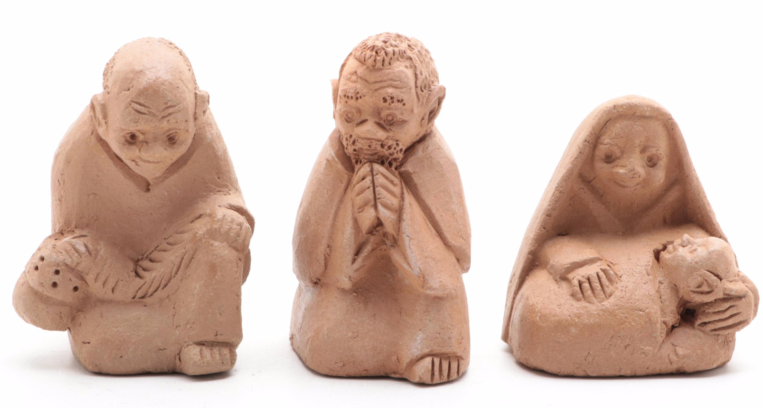 George Shija Signed Hand Built Clay Nativity Figurines