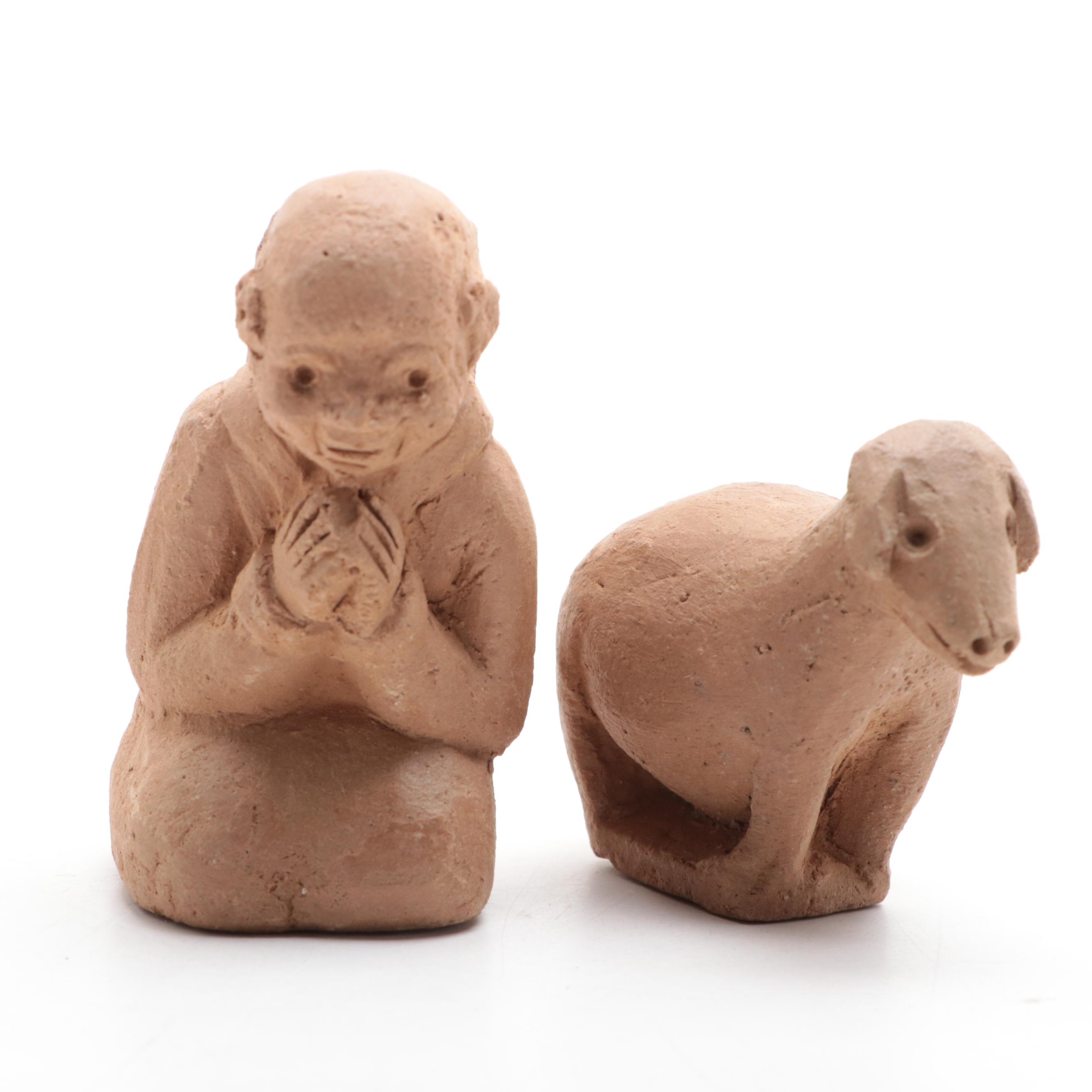 George Shija Signed Hand Built Clay Nativity Figurines