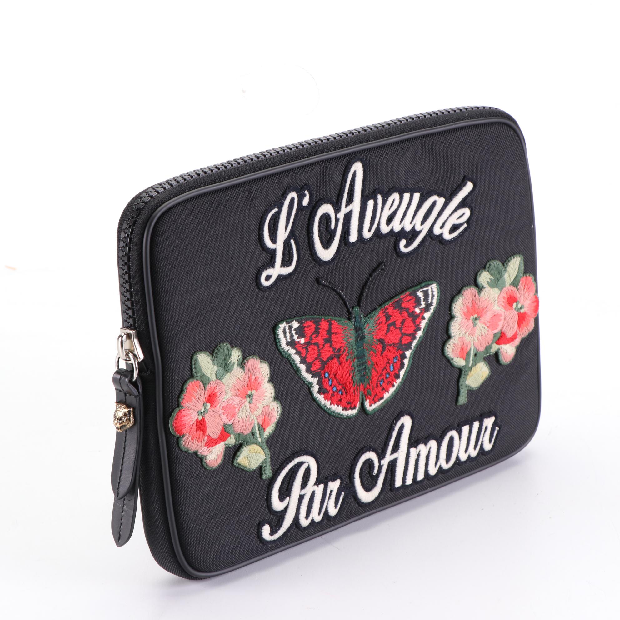 Gucci Zip-Around Tablet Case in Embellished Black Nylon